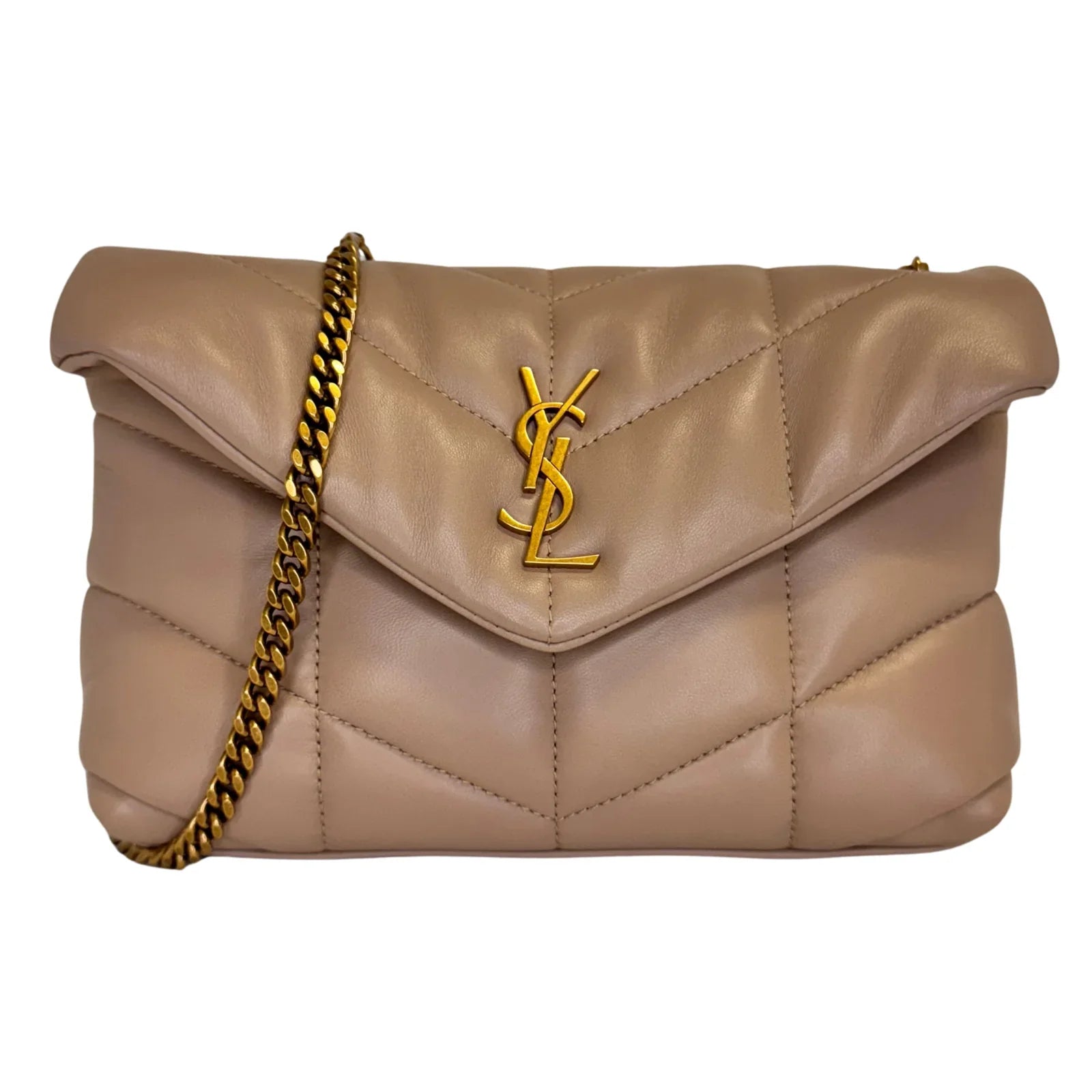 Saint Laurent Lambskin Toy Loulou Puffer Chain Bag – Dark Beige - Lost Designer