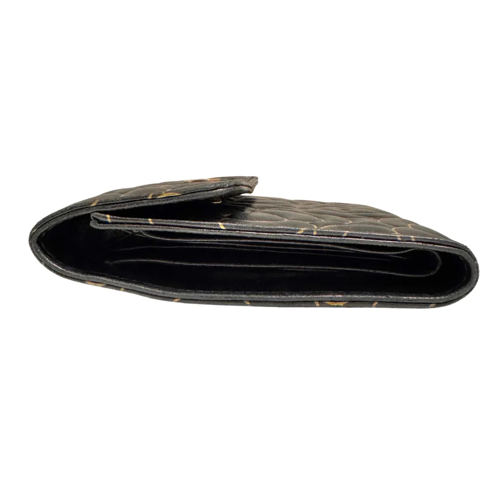 Chanel Lambskin Camellia Embossed Wallet in Black & Gold - Lost Designer