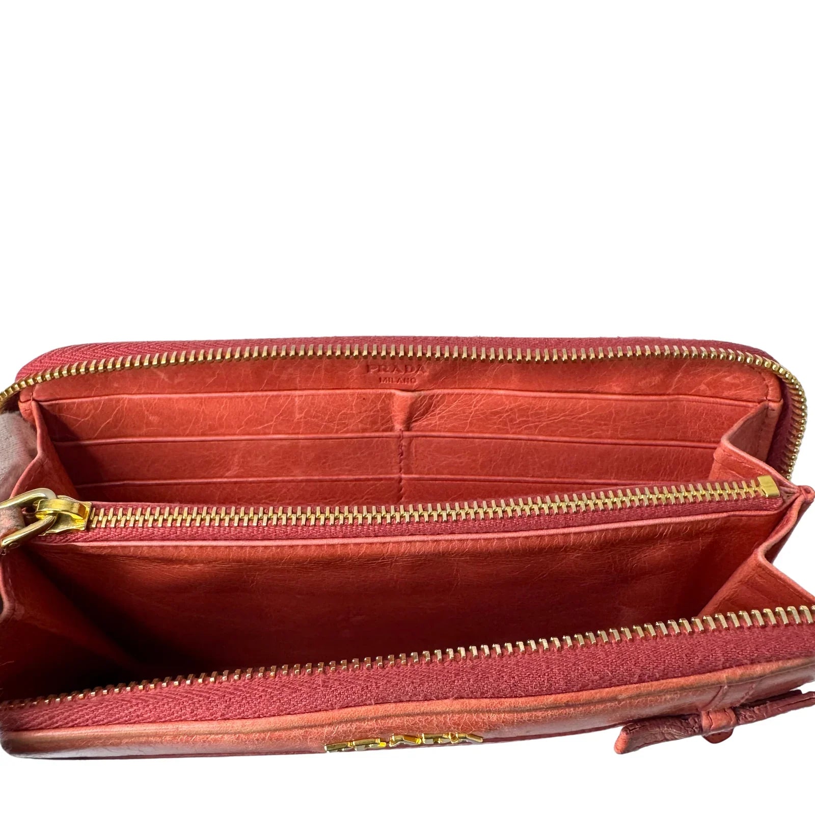 Prada Pink Leather Long Wallet with Zip Coin Compartment - Lost Designer