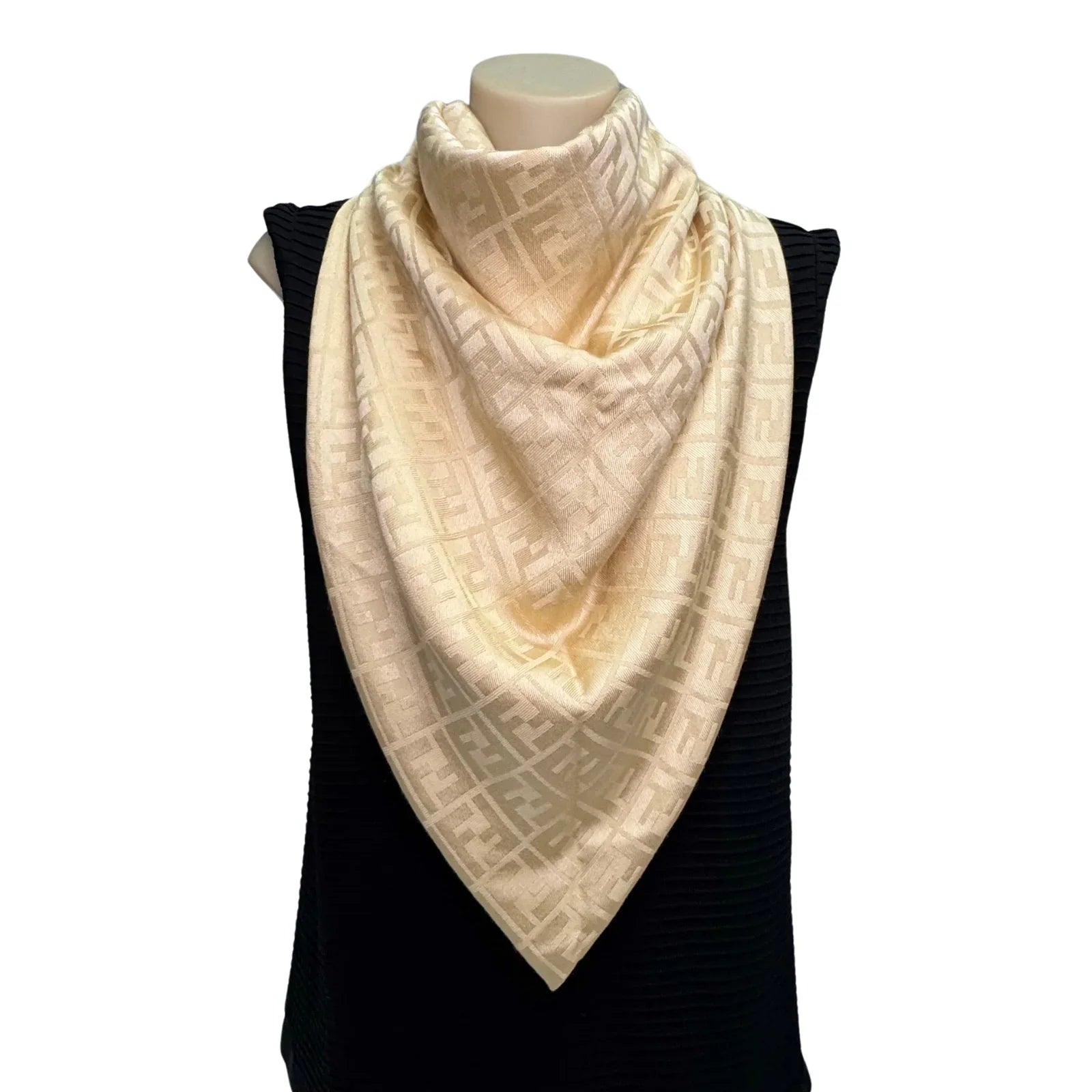Fendi Silk Scarf Shawl Monogram Beige - Lost Designer
