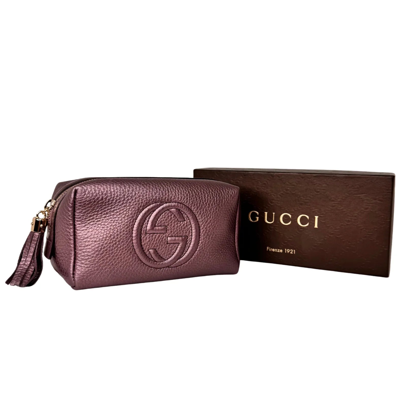 Gucci Soho Cosmetic Pouch in Rose Gold Pebbled Leather - Lost Designer