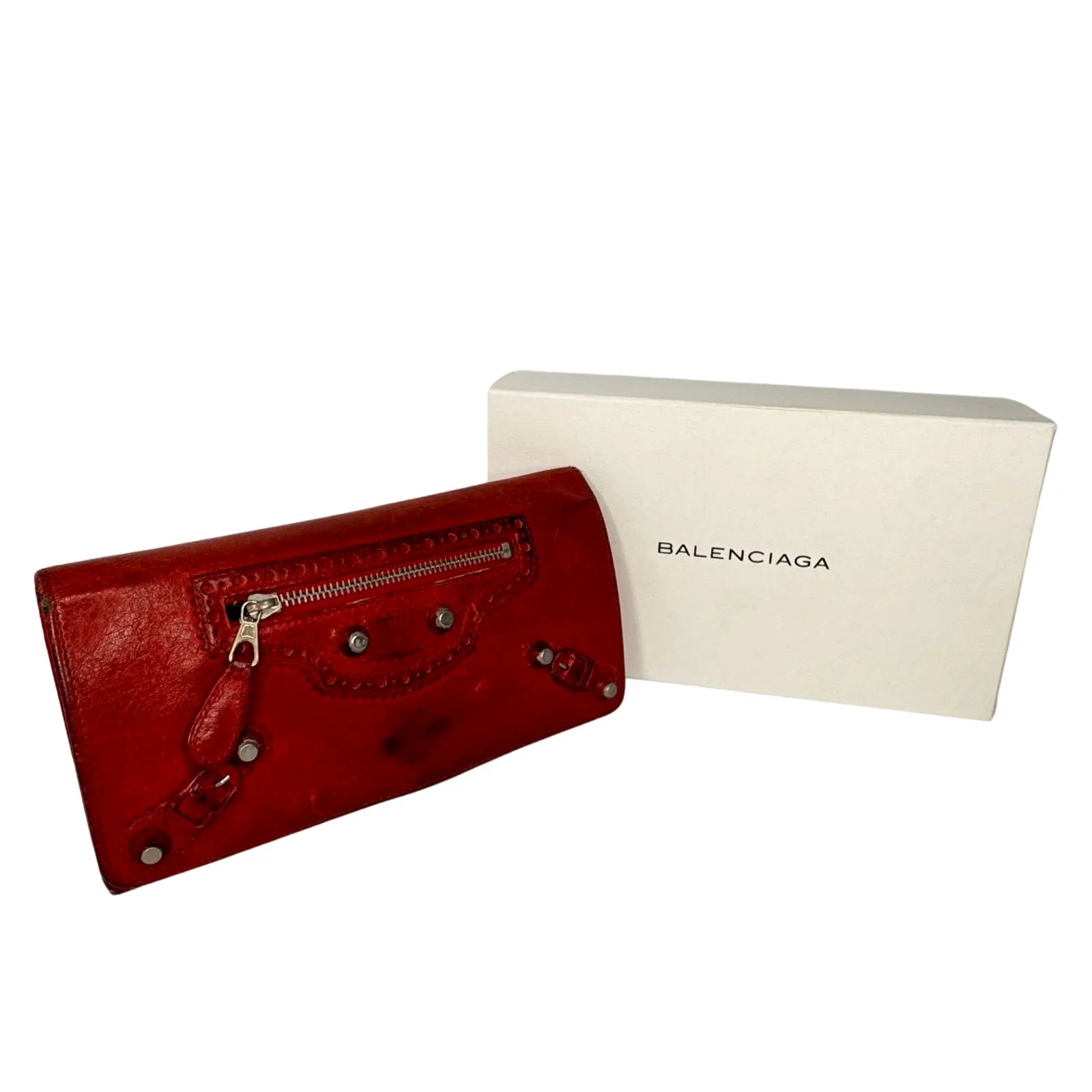 Balenciaga Red Lipstick Agneau Leather Giant 12 Gold Hardware Wallet - Lost Designer