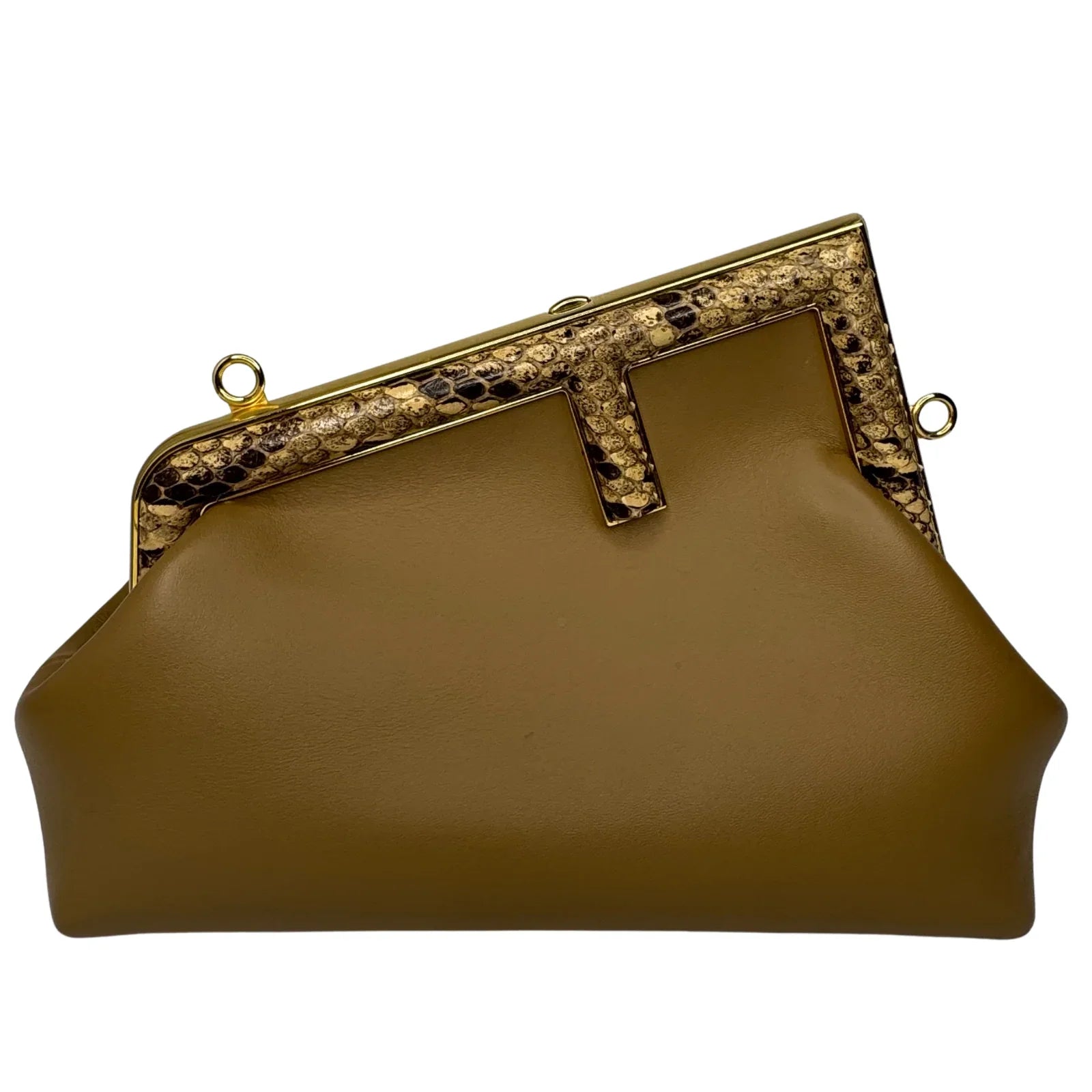 Fendi First Small Shiny Nappa Beige Snakeskin Lambskin Crossbody Bag - Lost Designer