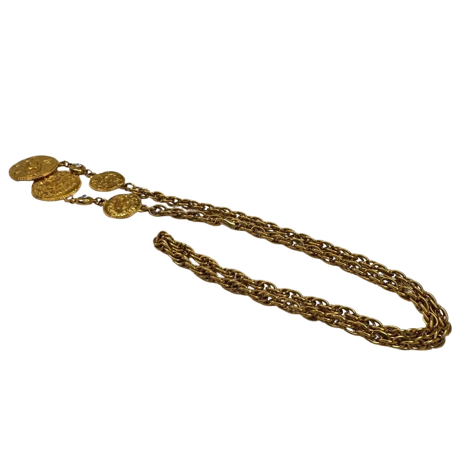 Chanel Gold Plated Hammered Medallions Charms Necklace / Belt - Lost Designer