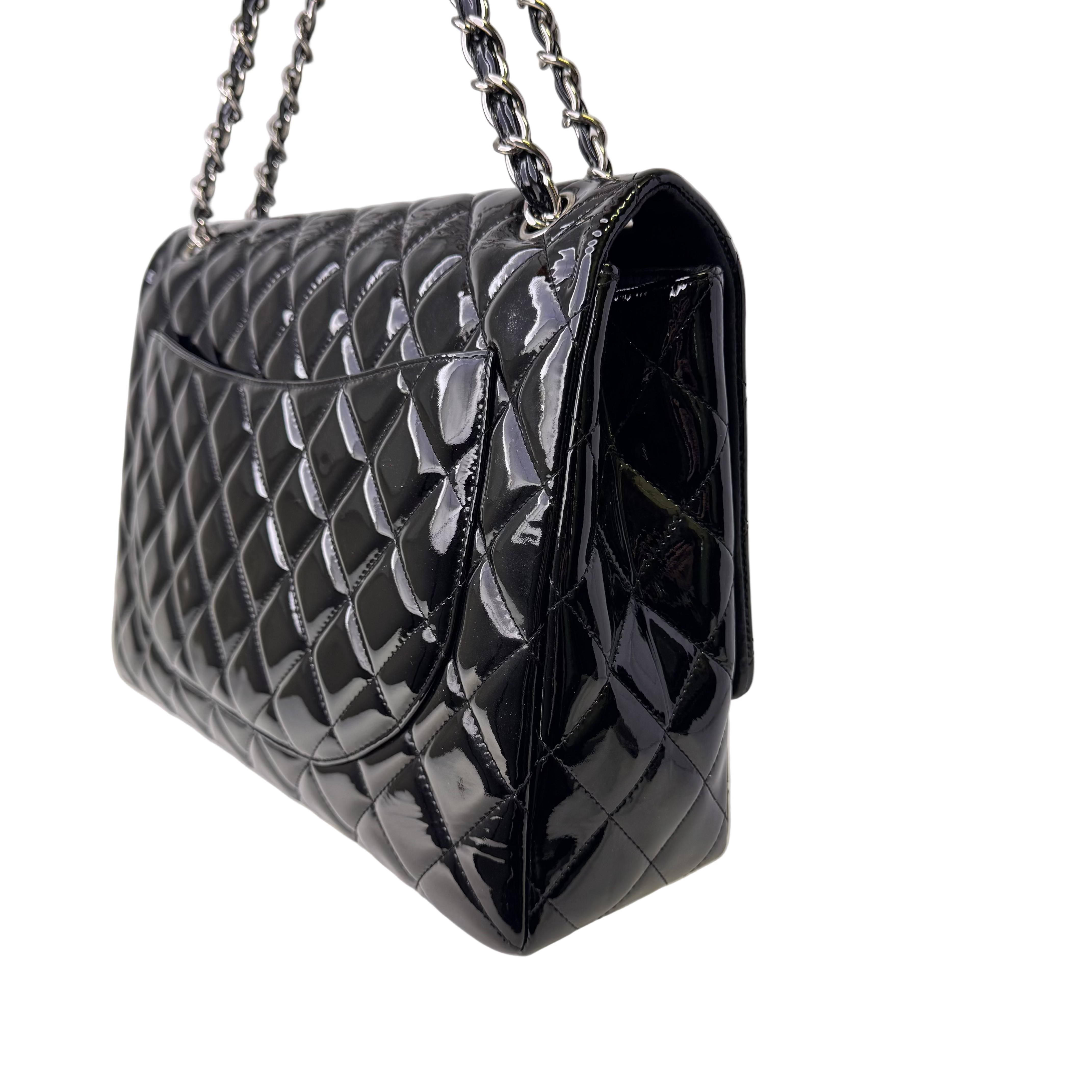 Chanel Maxi Flap Patent Leather Bag Black - Lost Designer