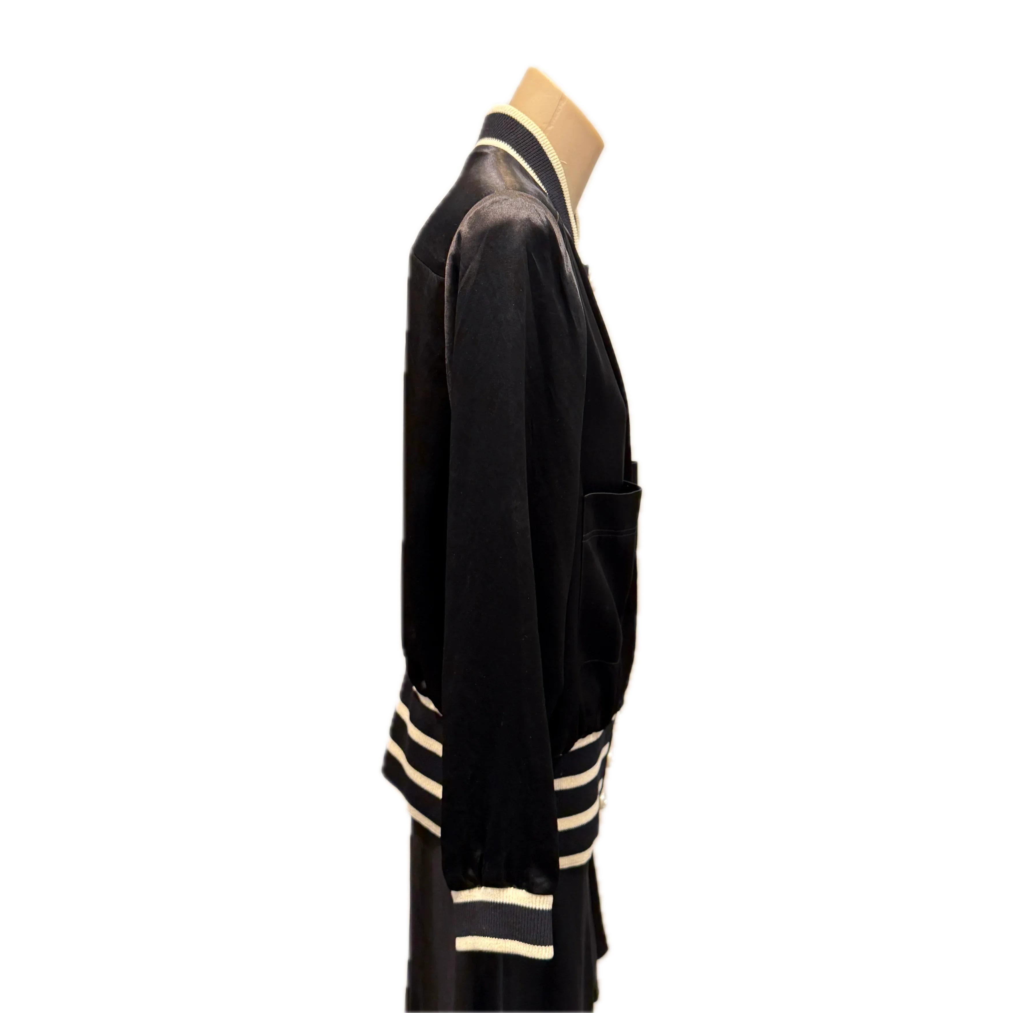 Chanel Bomber Striped Jacket Black Size 44 - Lost Designer