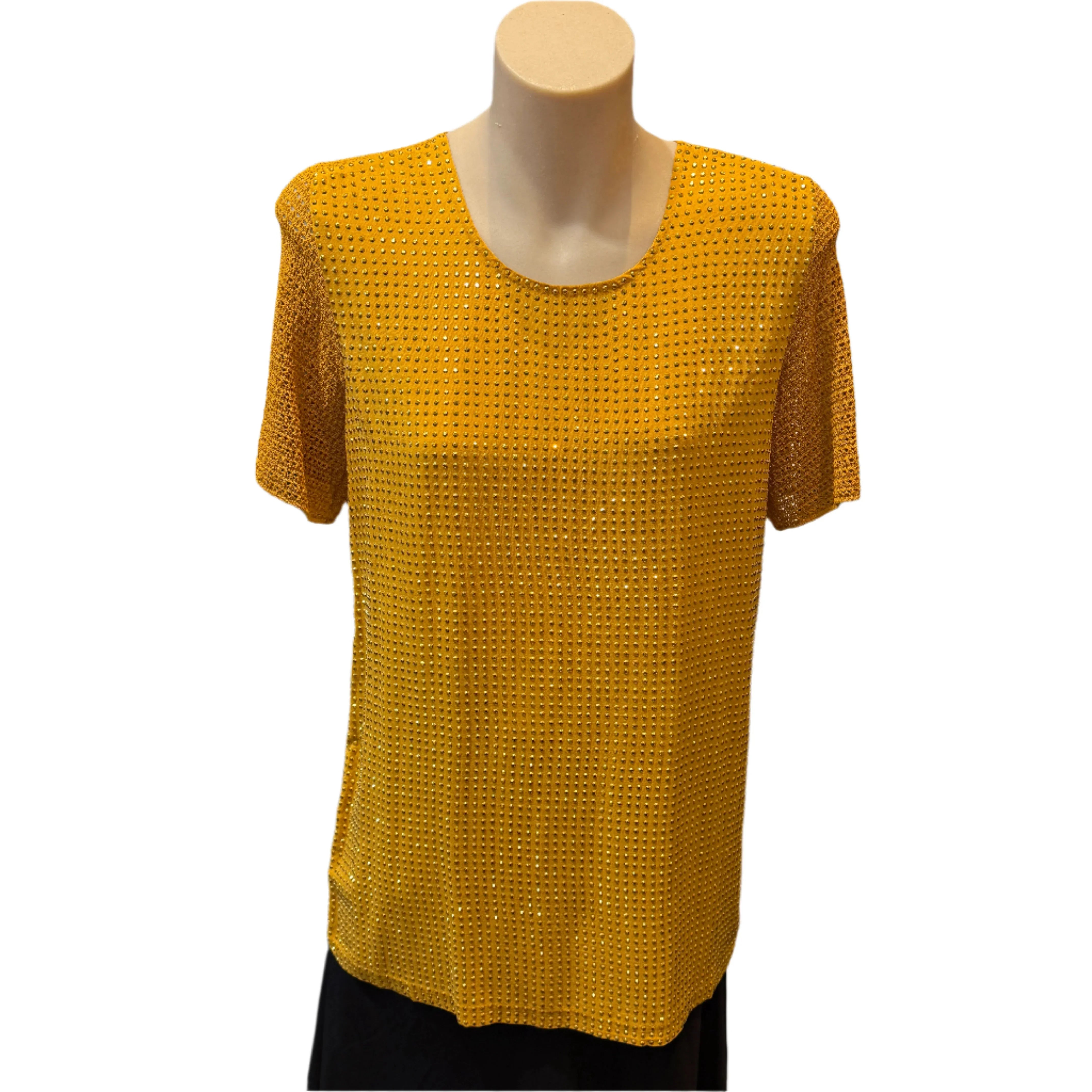 Gucci Mustard Studded Short Sleeve Silk Top Small - Lost Designer