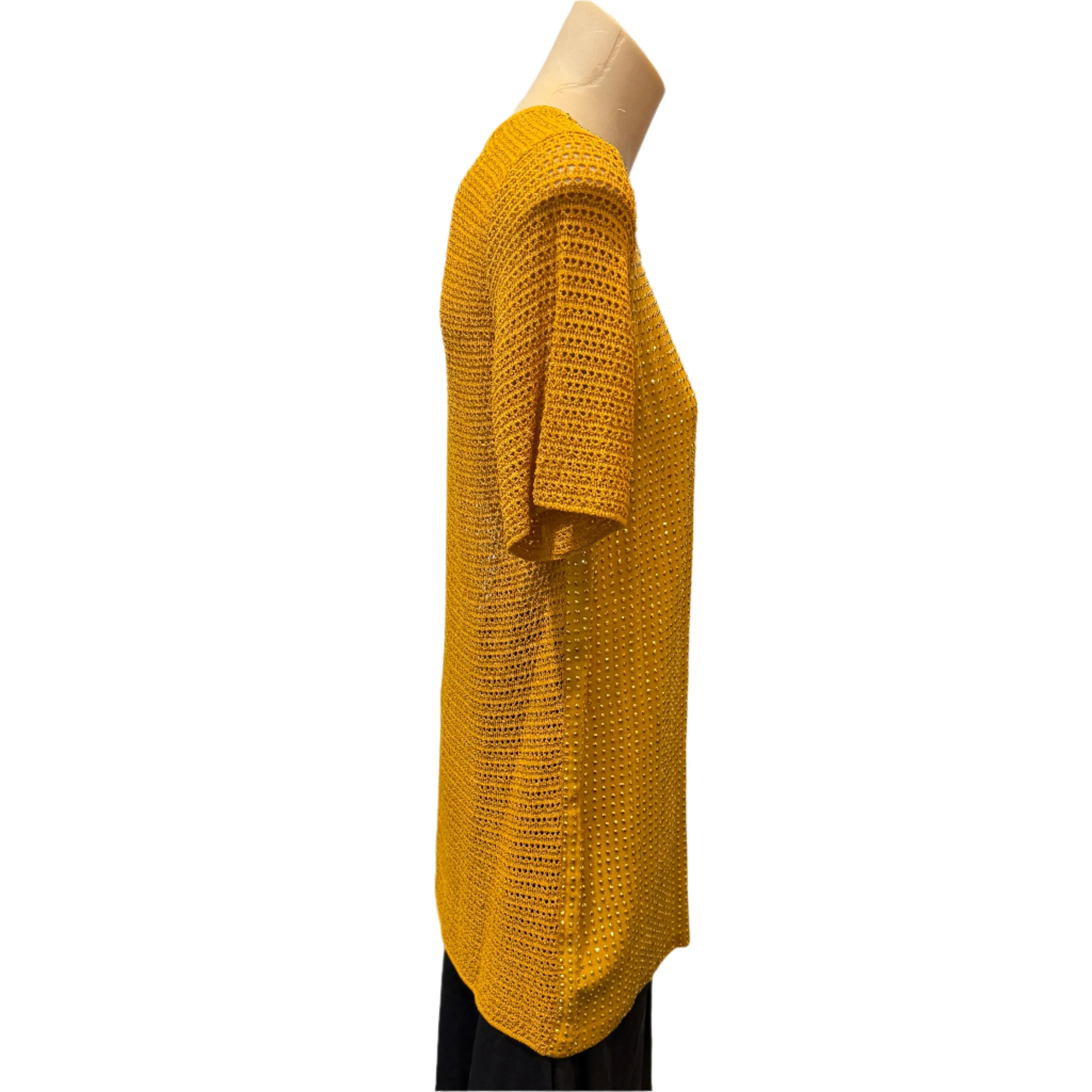 Gucci Mustard Studded Short Sleeve Silk Top Small - Lost Designer