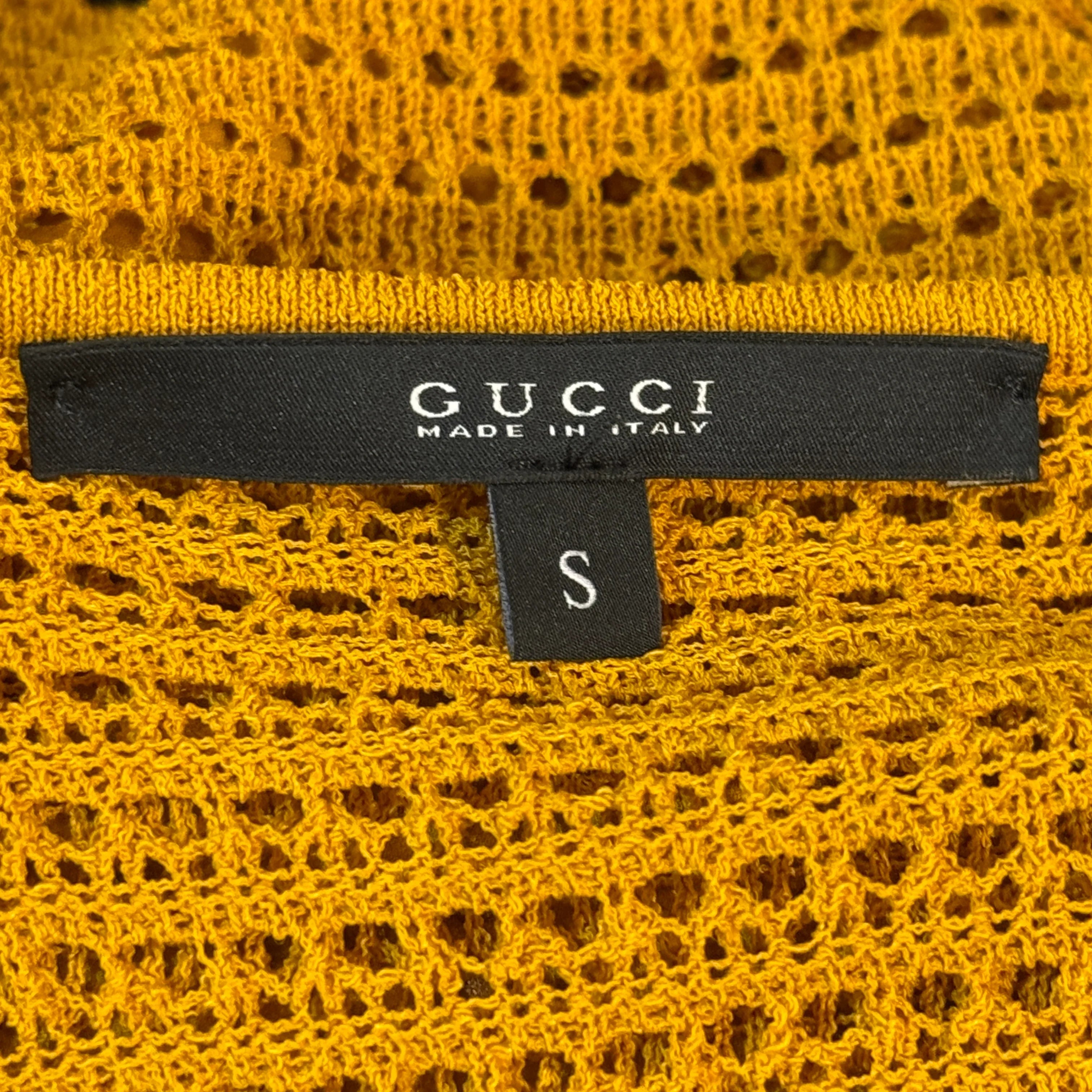 Gucci Mustard Studded Short Sleeve Silk Top Small - Lost Designer