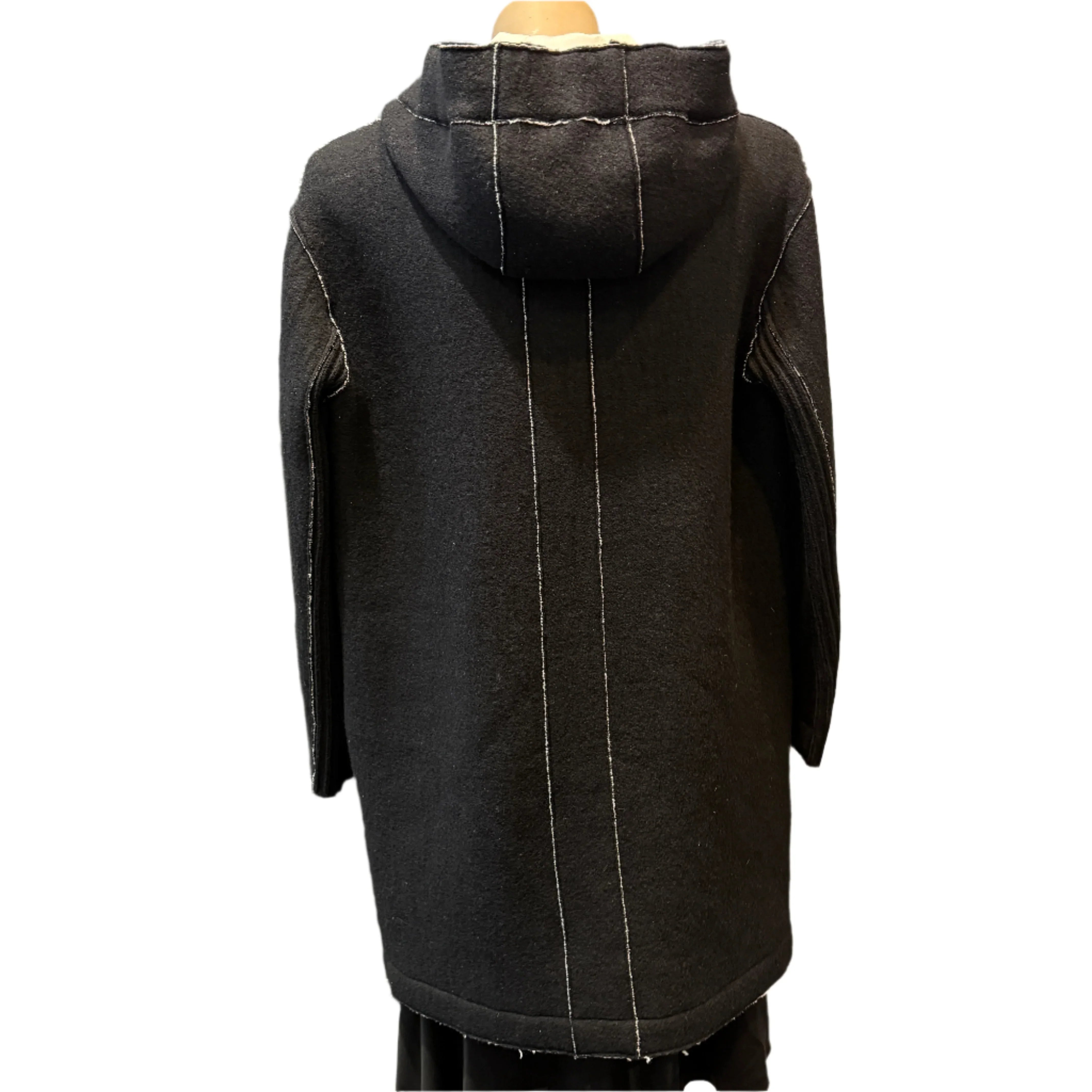 Transit Black Wool-Blend Hooded Coat Large - Lost Designer