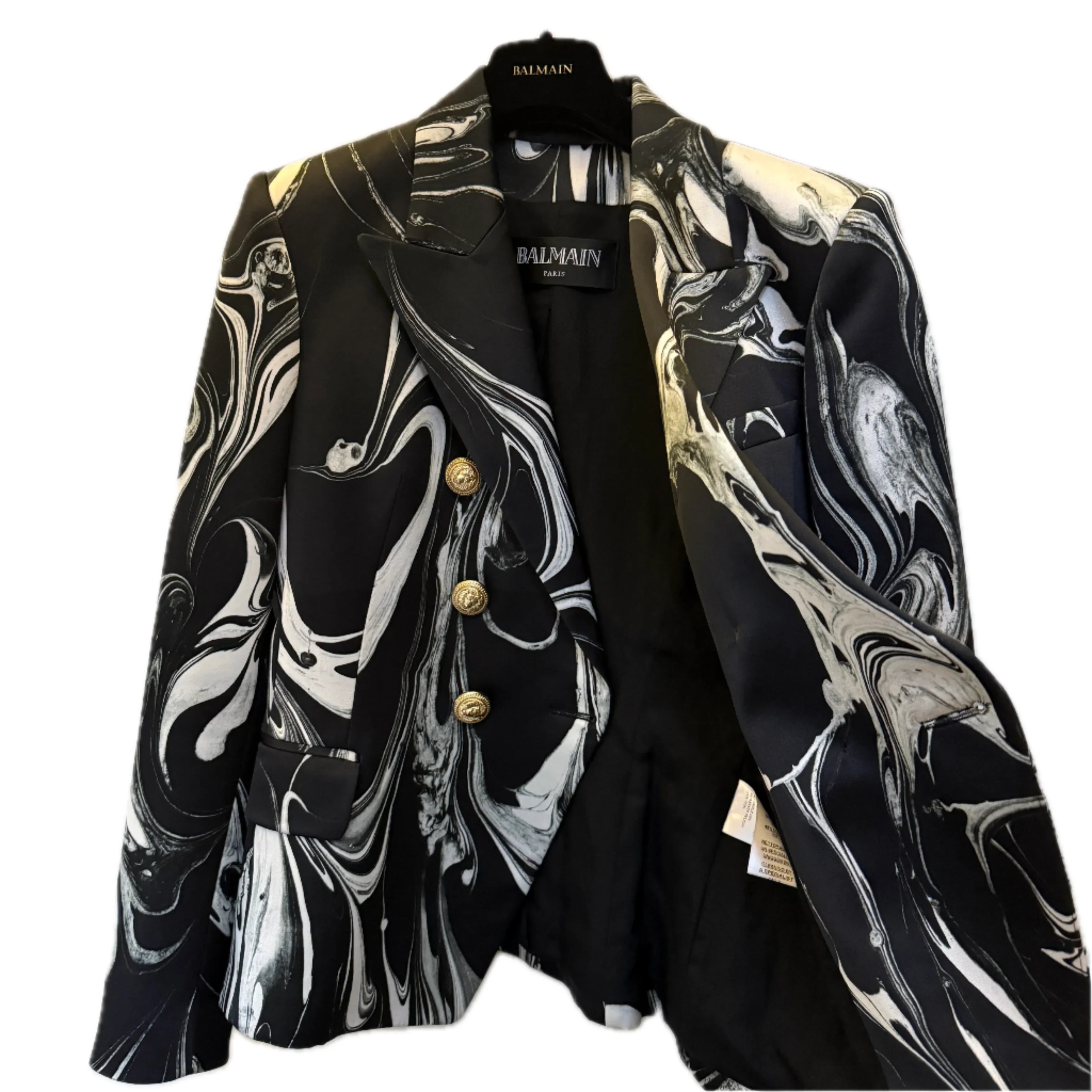 Balmain Satin Marble Jacket Blazer Womens 40 - Lost Designer