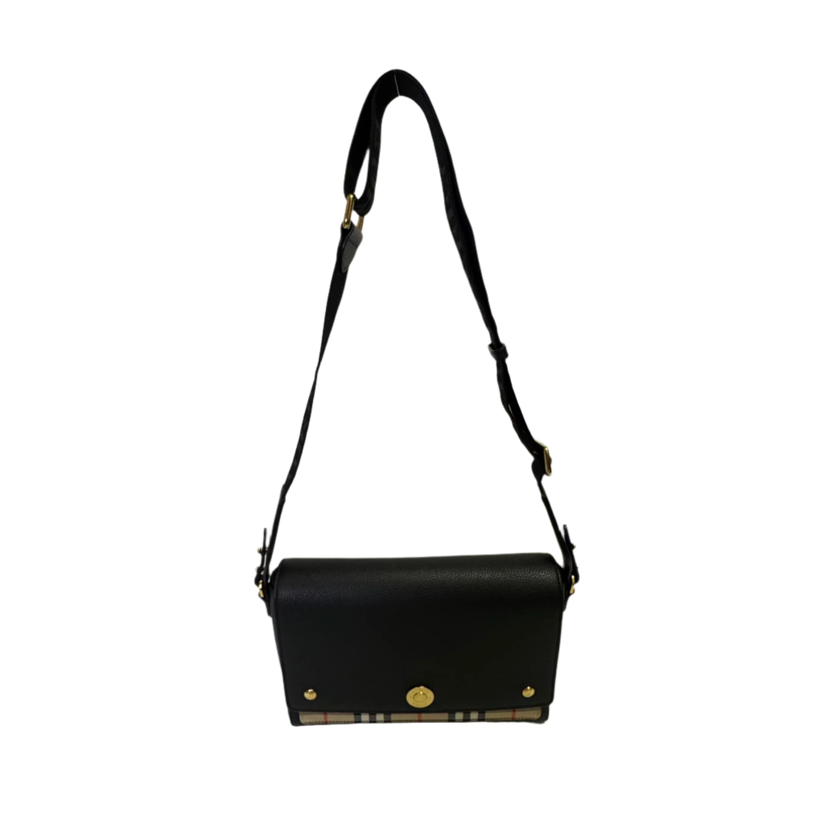 Burberry Grainy Calfskin Check Note Crossbody Bag Black - Lost Designer