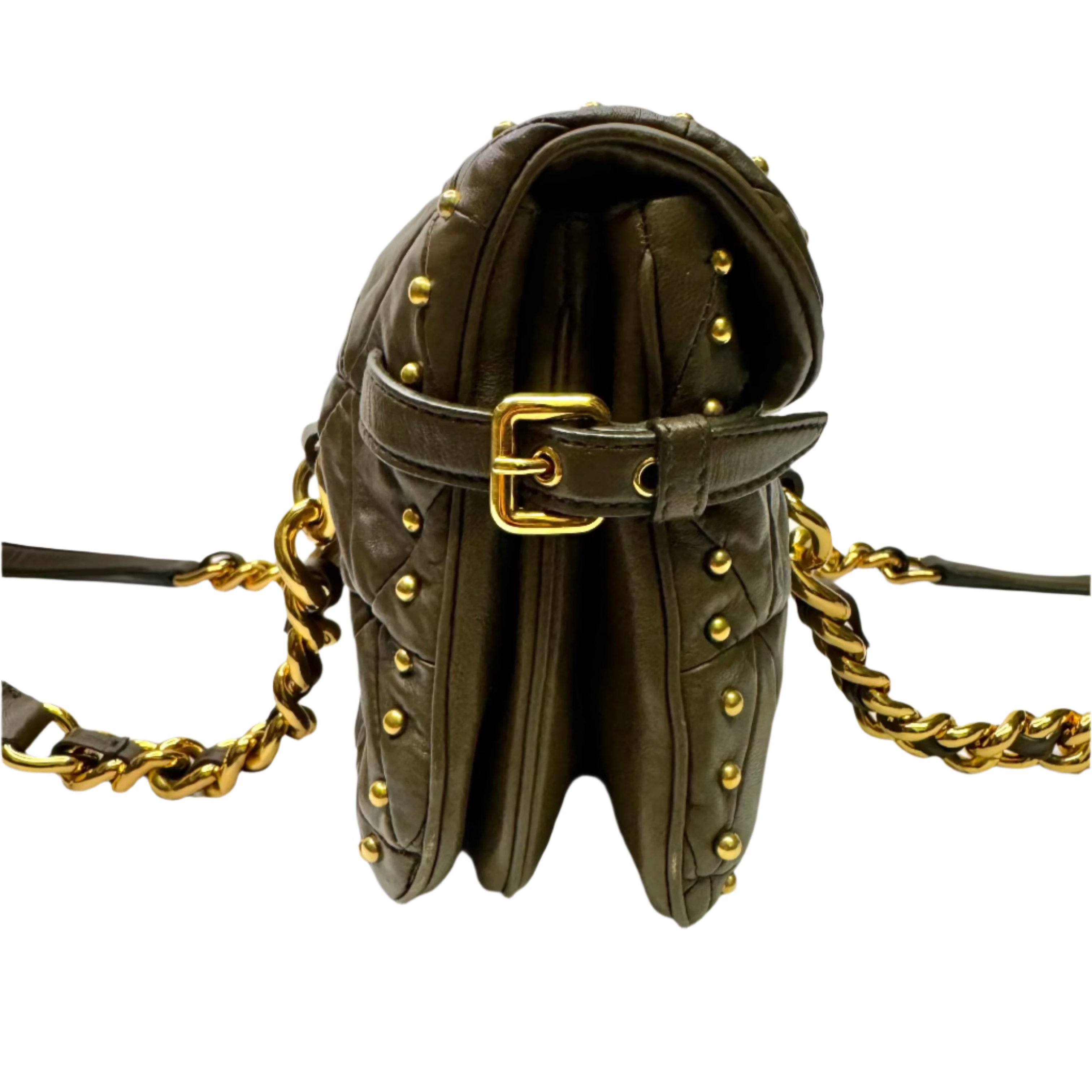 Miu Miu Nappa Quilted Studded Tote Bag Black - Lost Designer