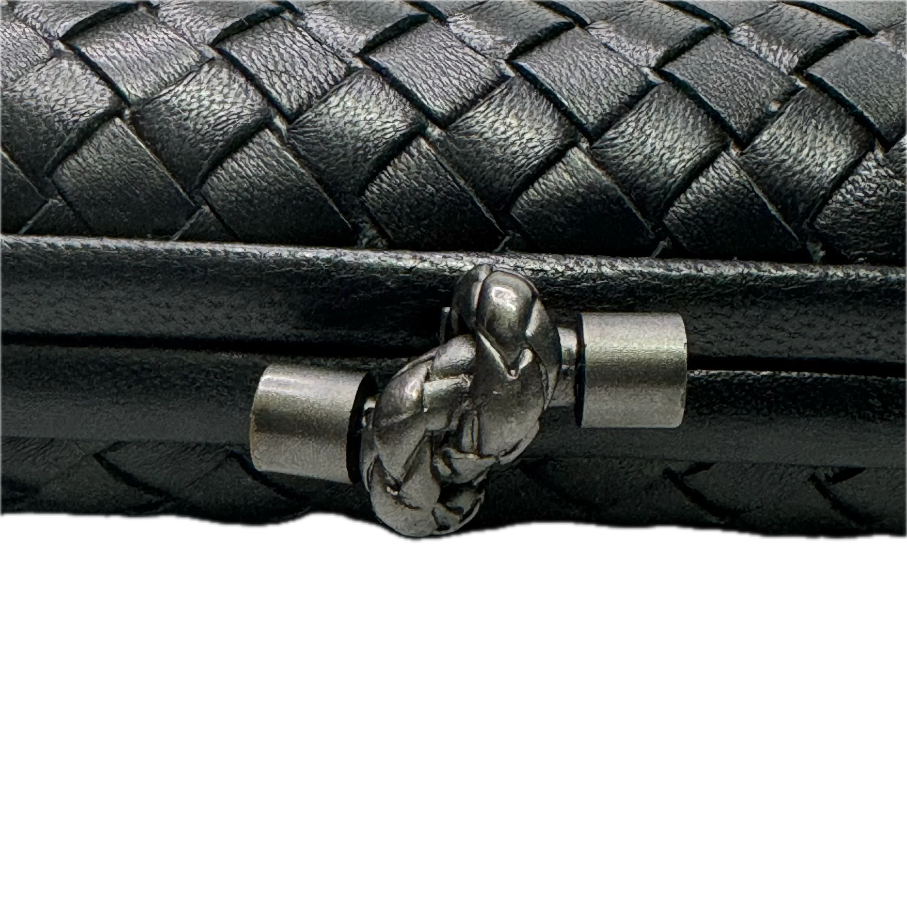 Bottega Veneta Intrecciato Leather Long Knot Clutch Black - Lost Designer