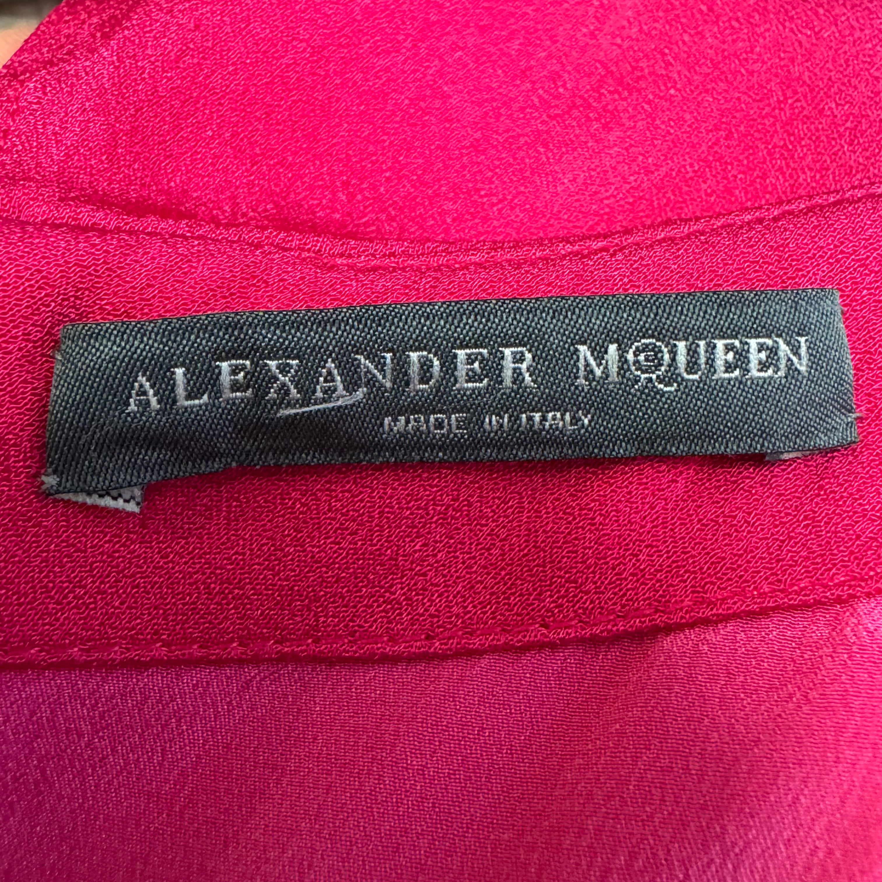 Alexander McQueen Fuschia Cape Back Volume Sleeve Dress Pink 42 - Lost Designer