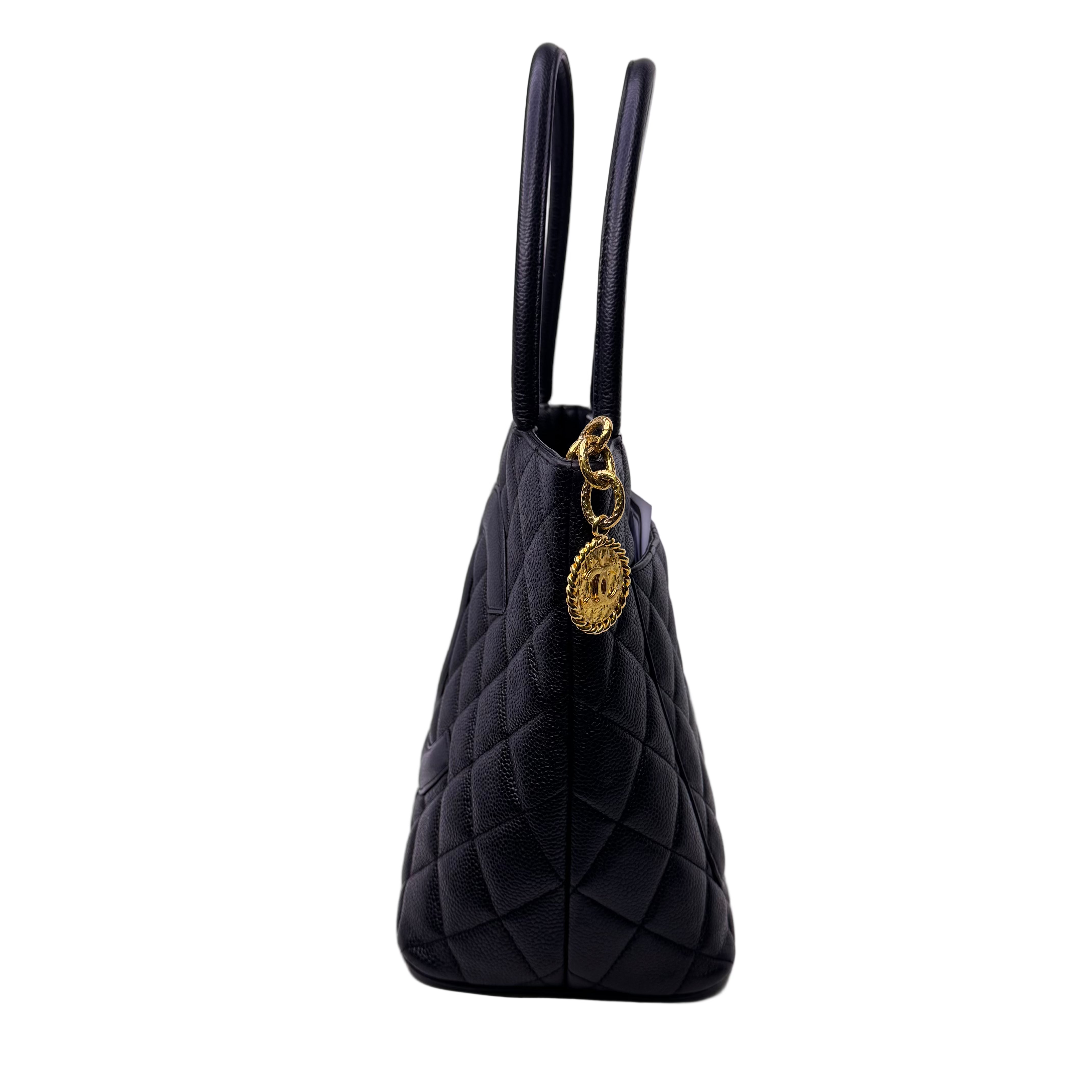 Chanel Medalion Tote Bag Grained Calfskin Leather Black - Lost Designer