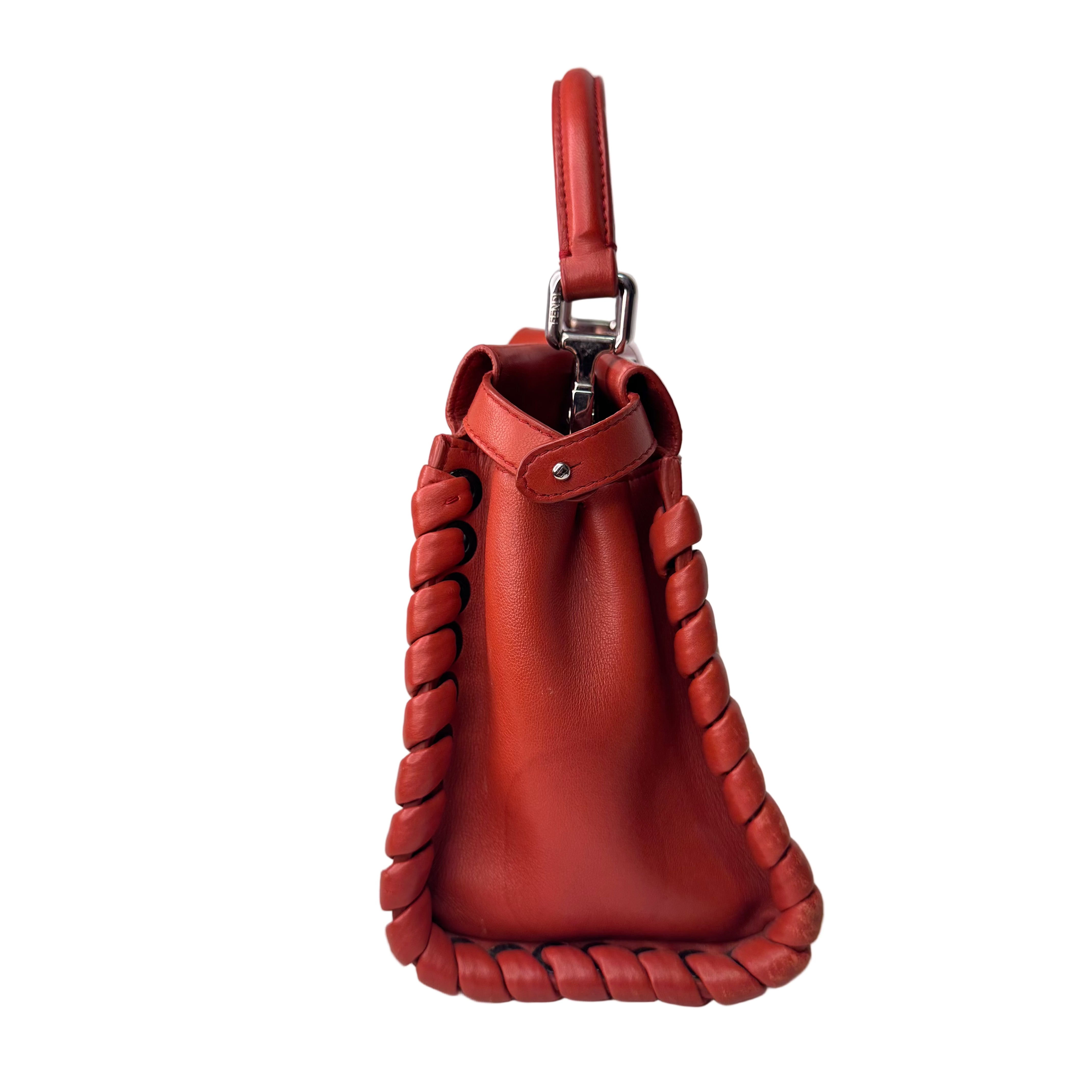 Fendi Mini Whipstitch Peekaboo Bag Leather Red - Lost Designer