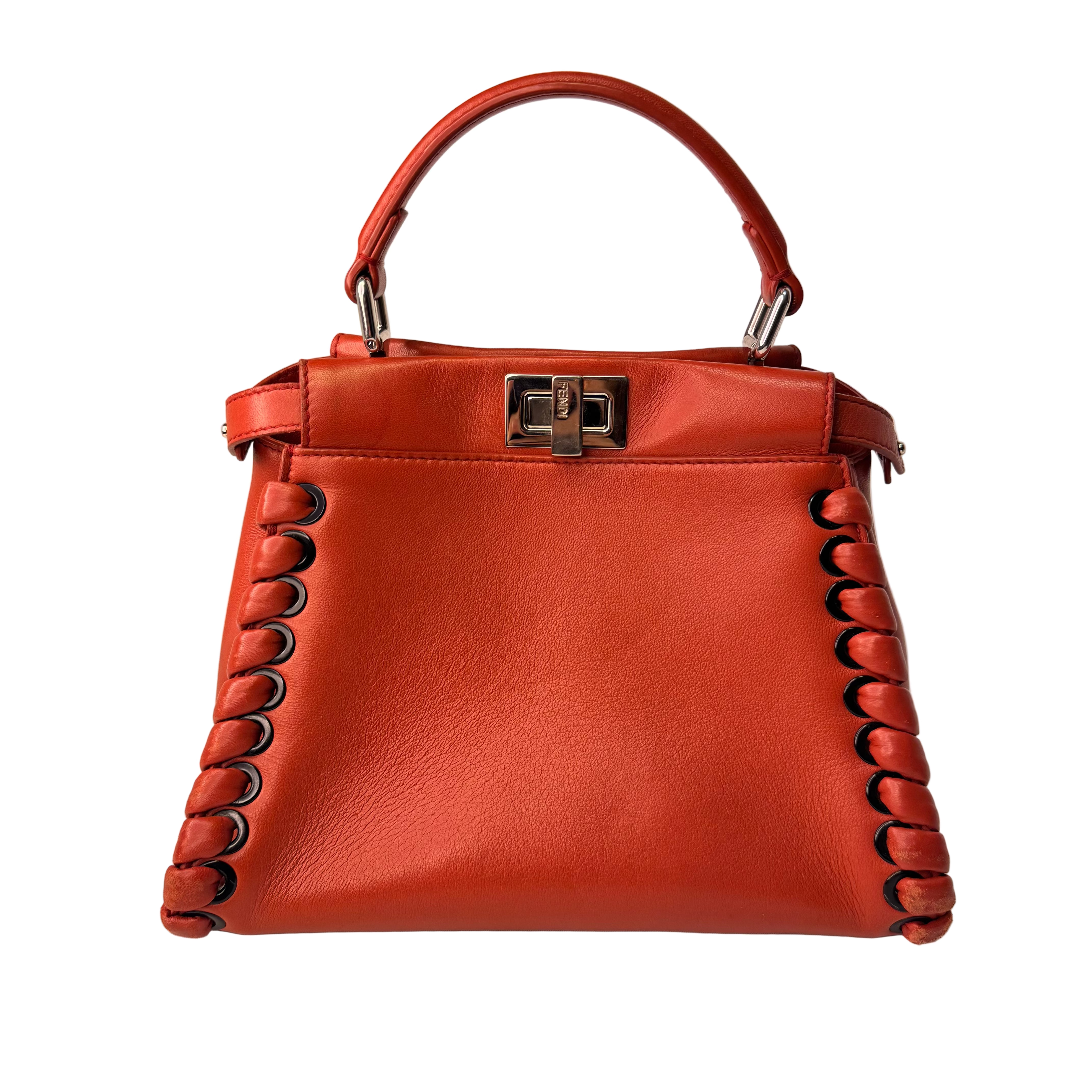 Fendi Mini Whipstitch Peekaboo Bag Leather Red - Lost Designer