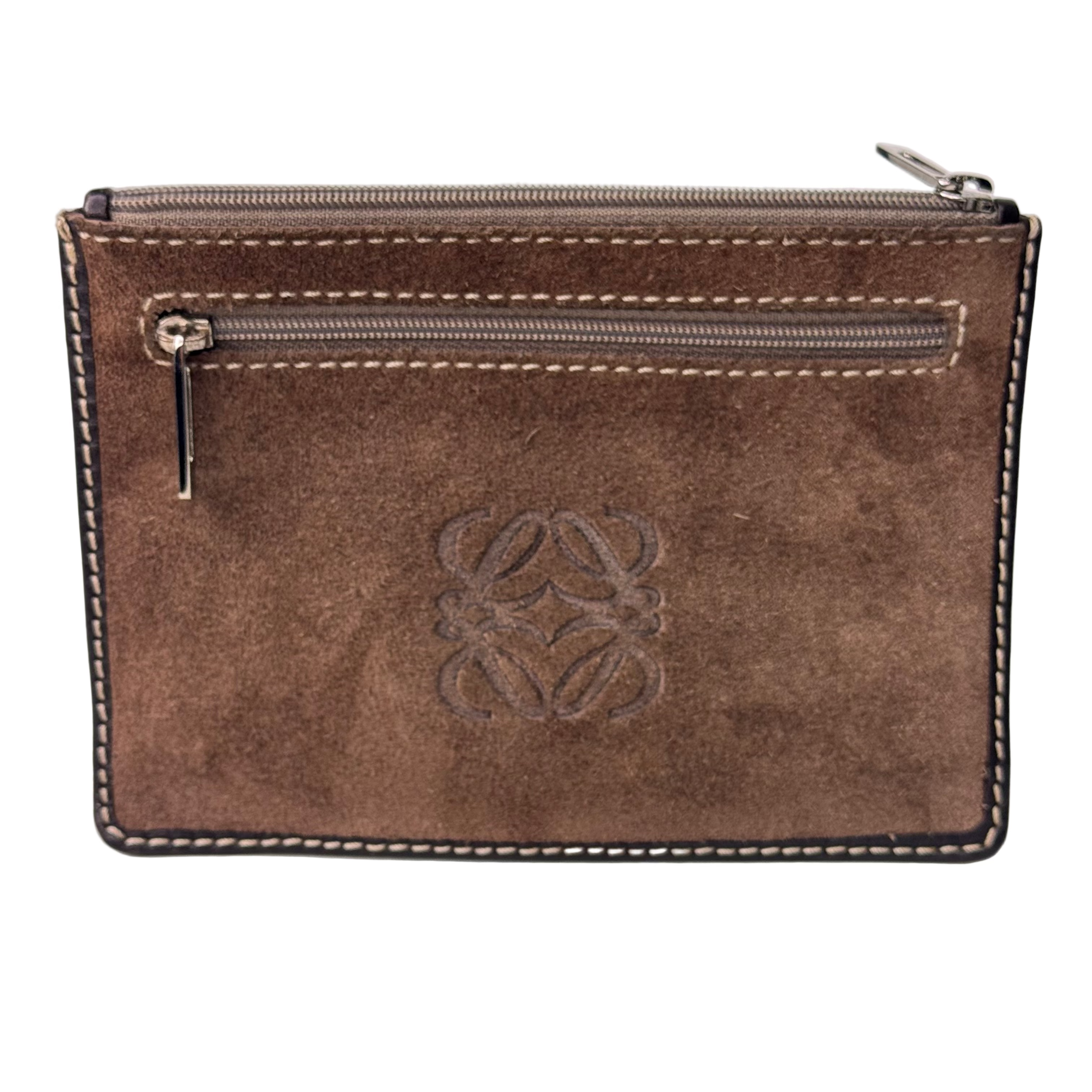 Loewe Wallet Pouch Suede Leather Brown - Lost Designer