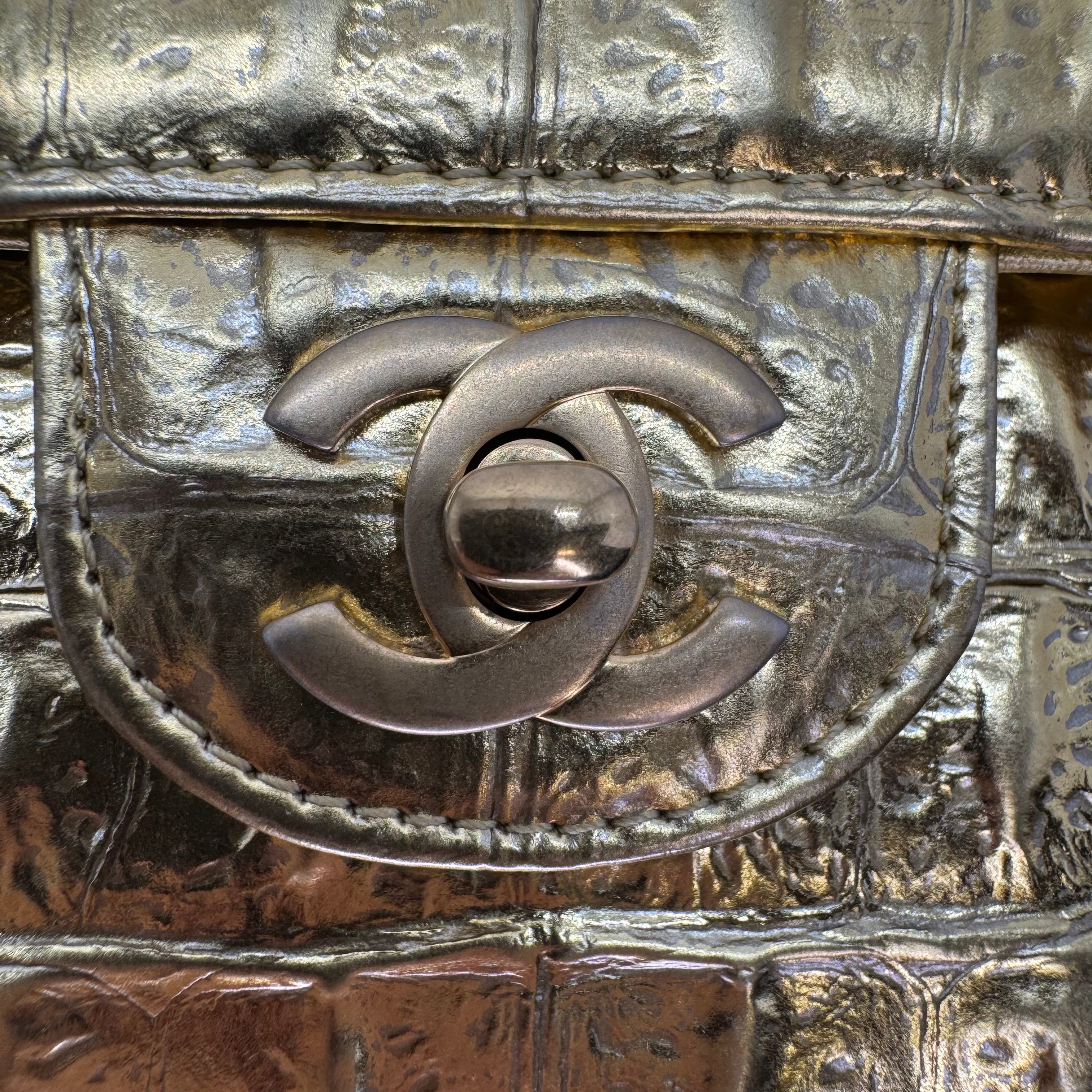 Chanel Double Flap Gold Egyptian Fall 2019 Medium embossed Crocodile Bag - Lost Designer