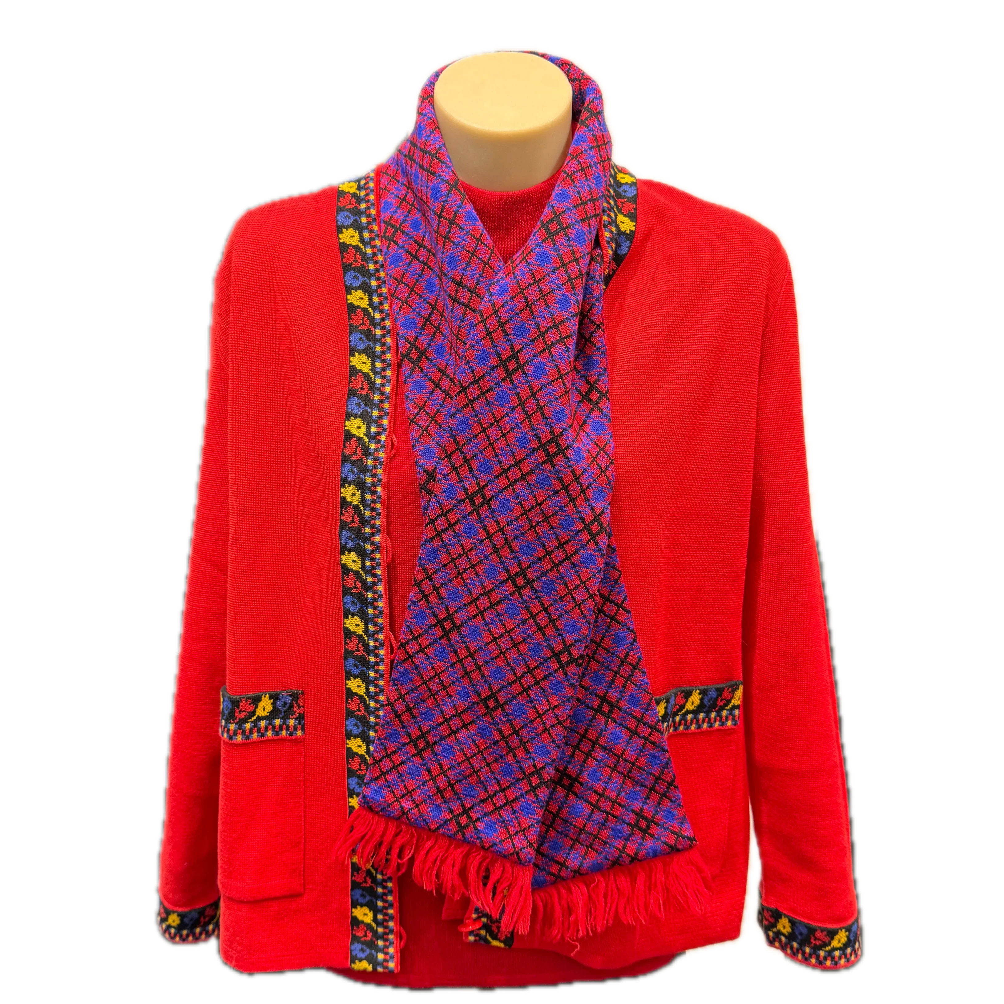 Saint Laurent Knitted Cardigan, Sweater and Scarf Set Wool Red M - Lost Designer