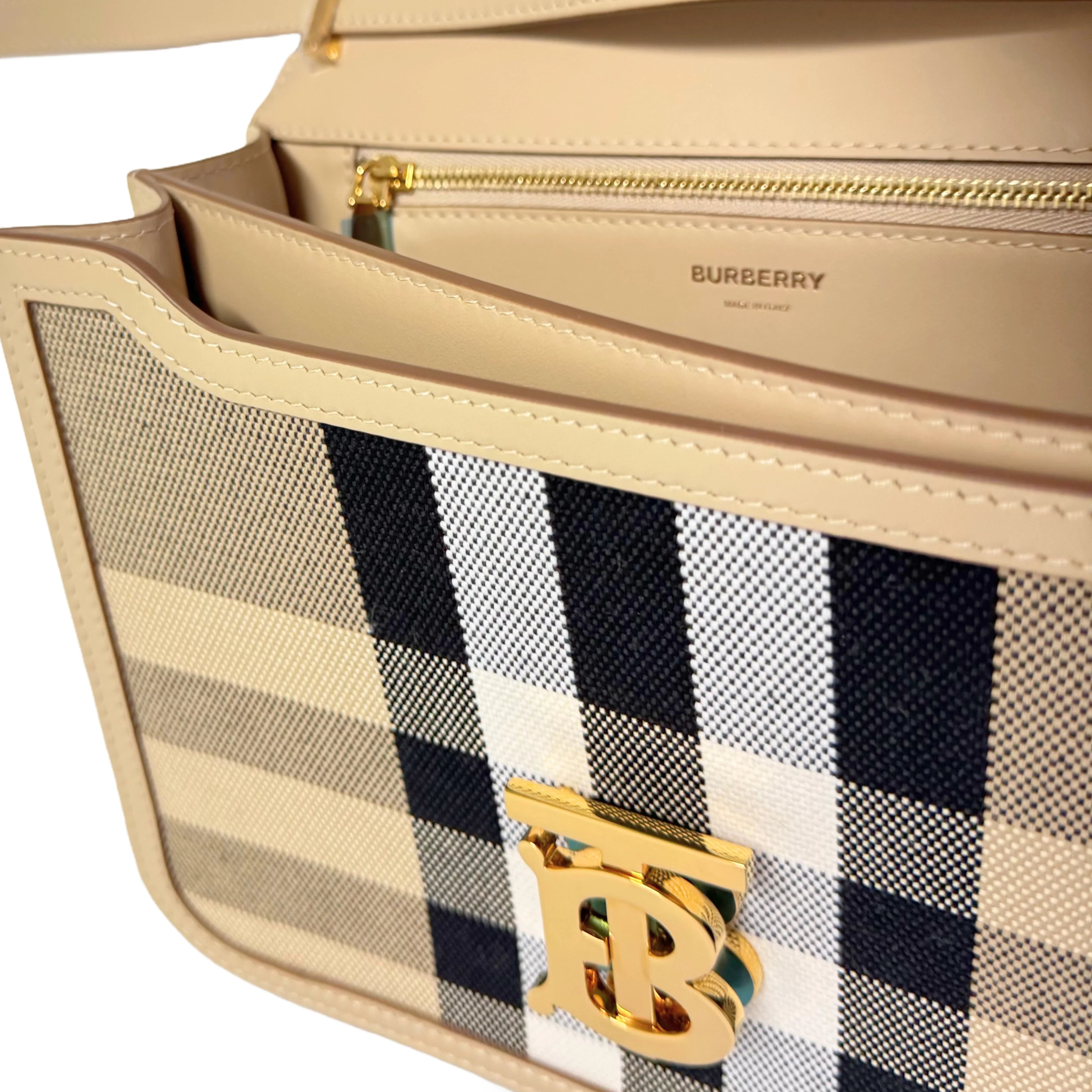 Burberry Canvas Check TB Crossbody Bag Beige - Lost Designer
