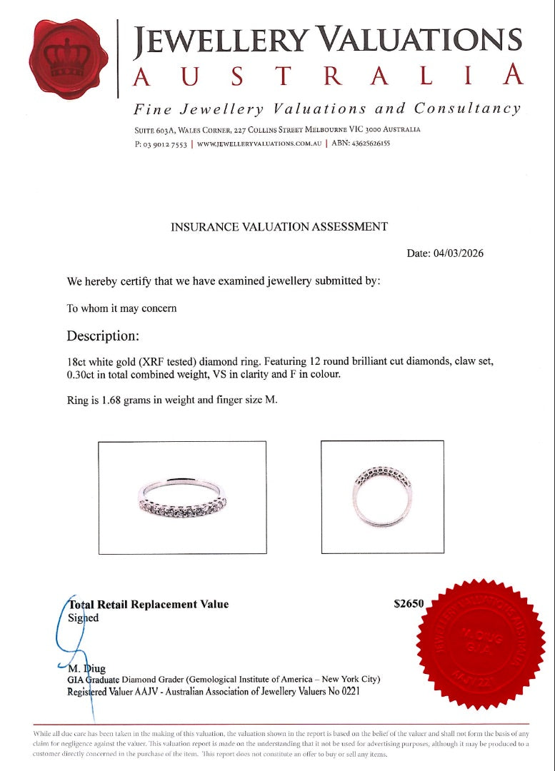 0.30Ct Natural Diamond Half Eternity Ring In 18K White Gold