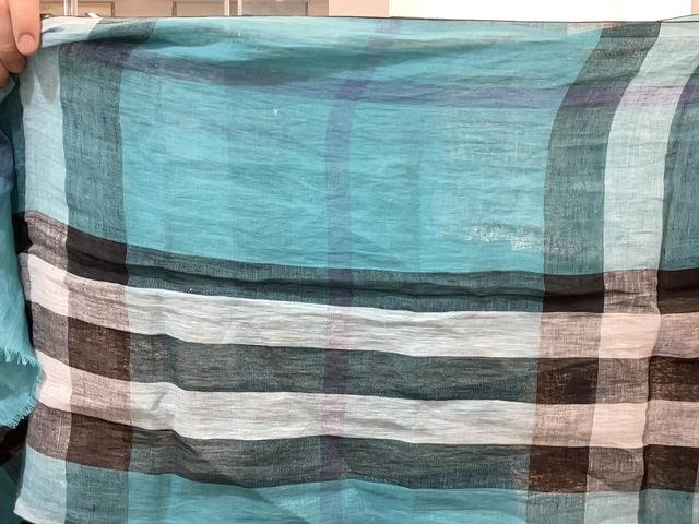 Burberry Linen Scarf Blue Check - Lost Designer