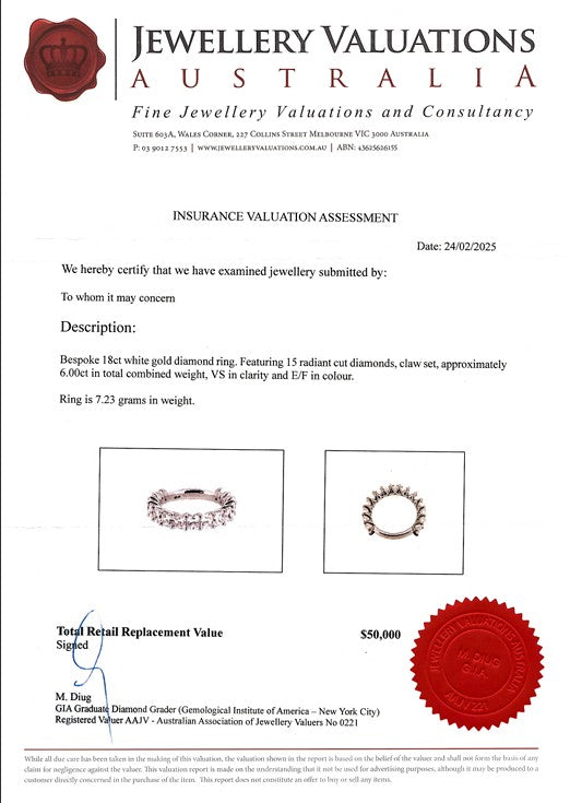 6.00ct Natural Diamond Radiant Cut Ring On 18K Gold