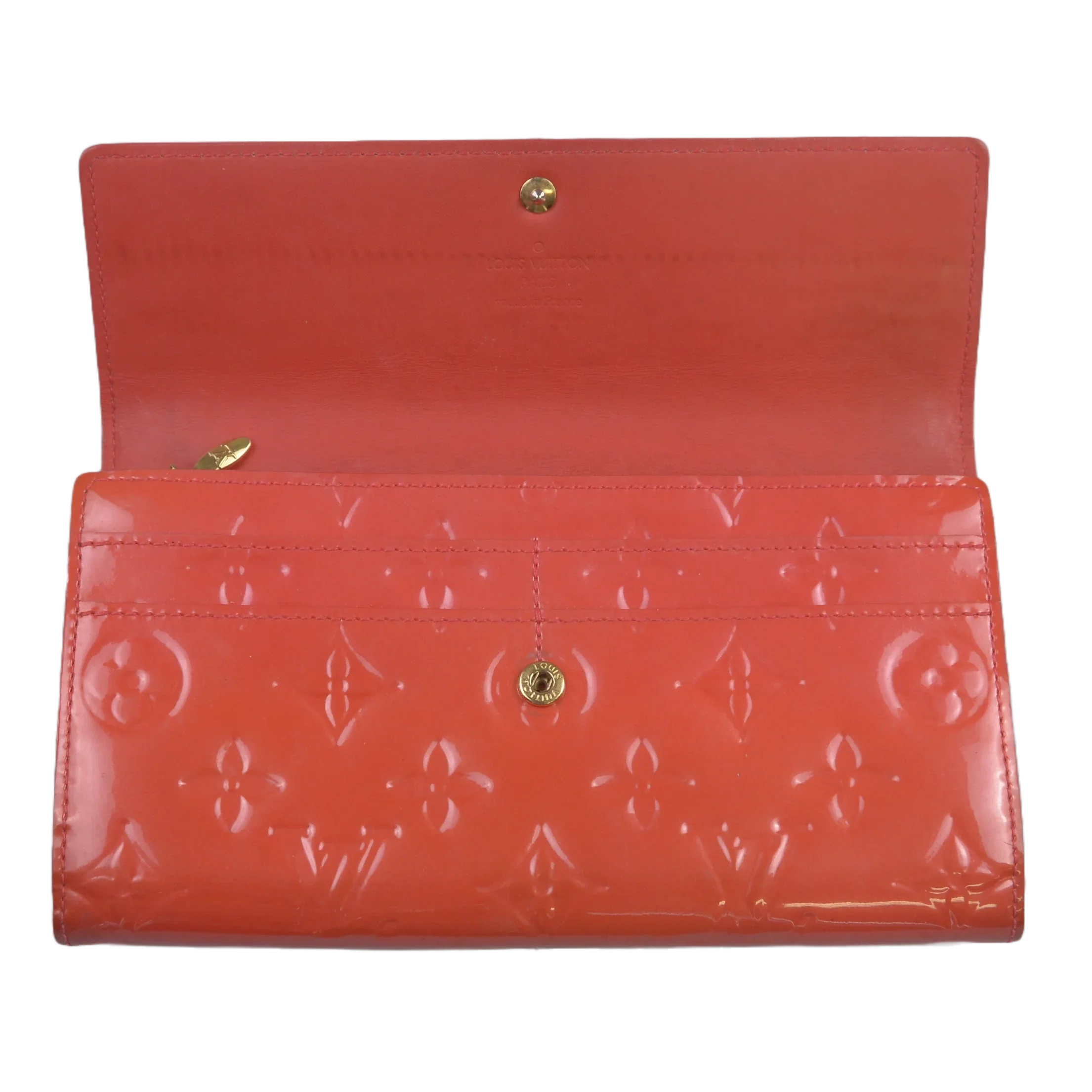 Louis Vuitton Vernis Monogram Sarah Long Wallet Red - Lost Designer