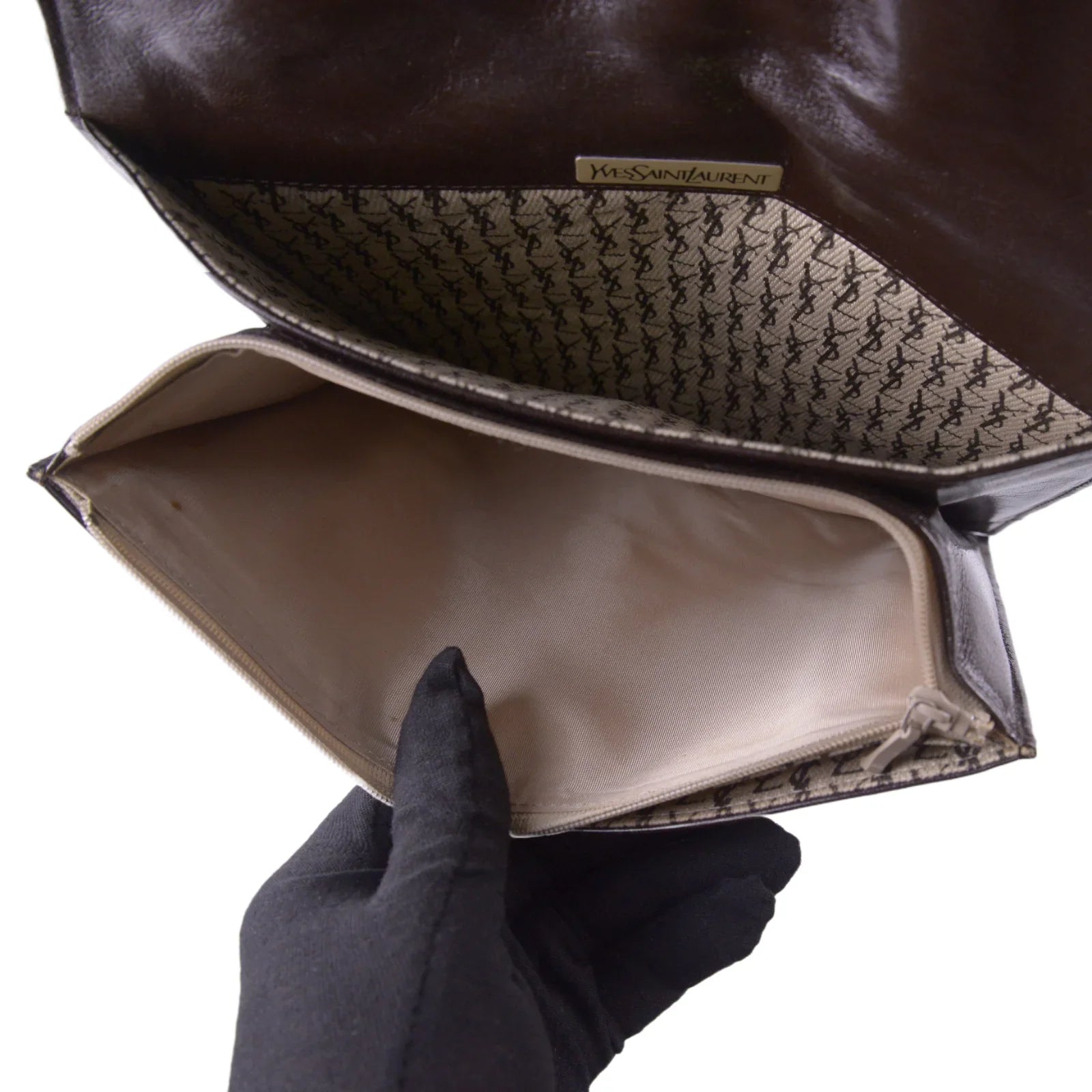Saint Laurent Leather Clutch Bag Brown - Lost Designer