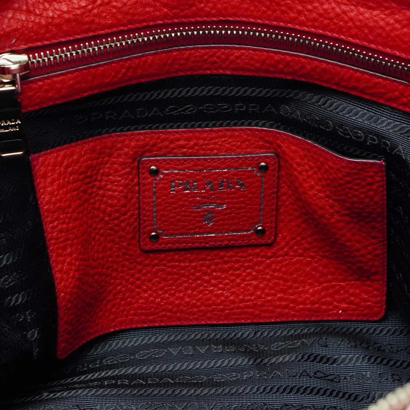 Prada Vitello Daino Pebbled Leather Tote Bag Red - Lost Designer