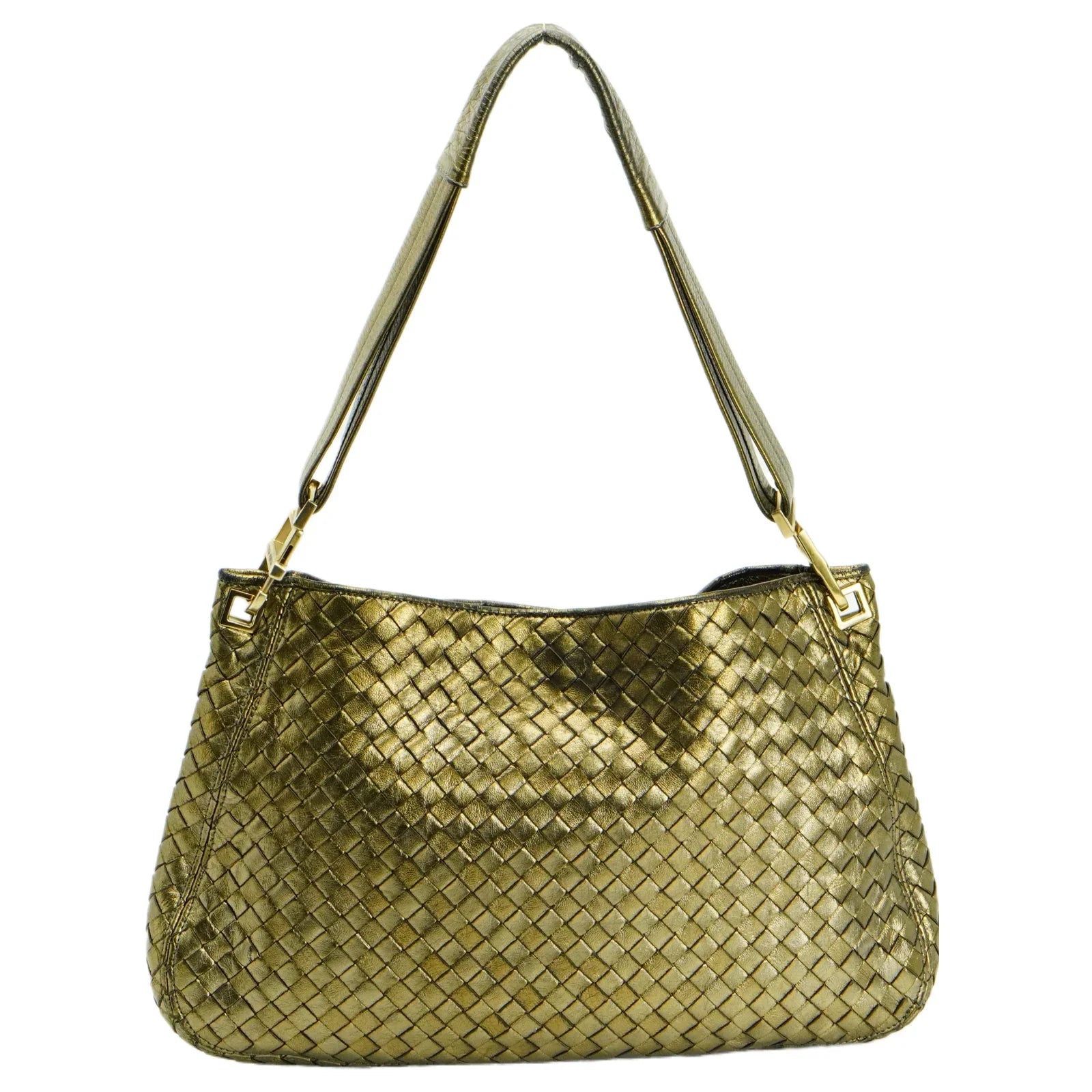 Bottega Veneta Intrecciato Leather Shoulder Bag Gold - Lost Designer
