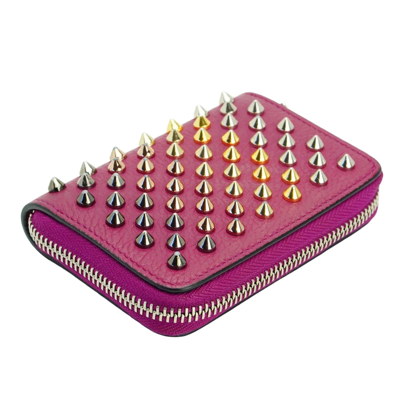 Christian Louboutin Studded Small Zipper Wallet Fuchsia - Lost Designer