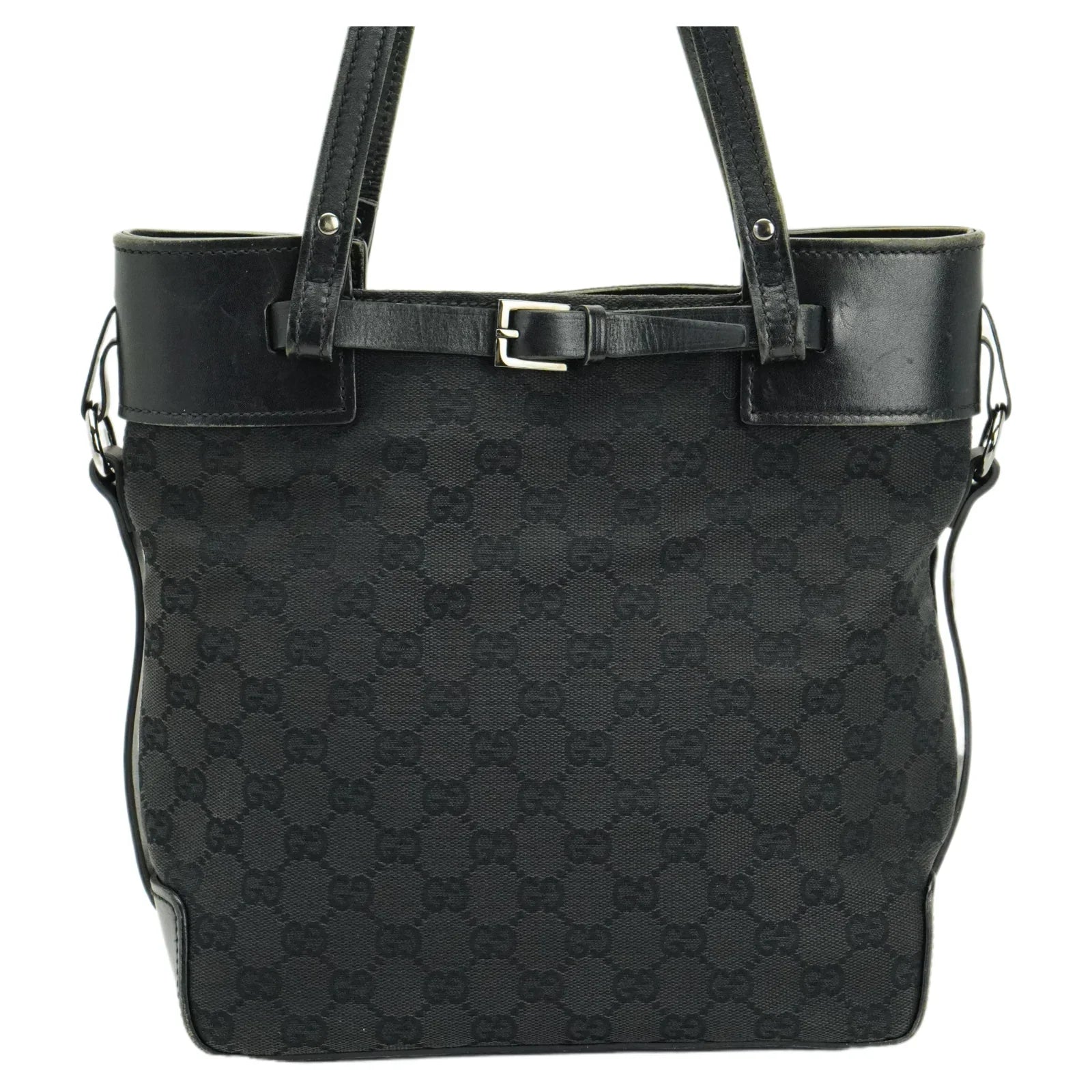 Gucci GG Belt Tote Bag Leather X Canvas Black - Lost Designer
