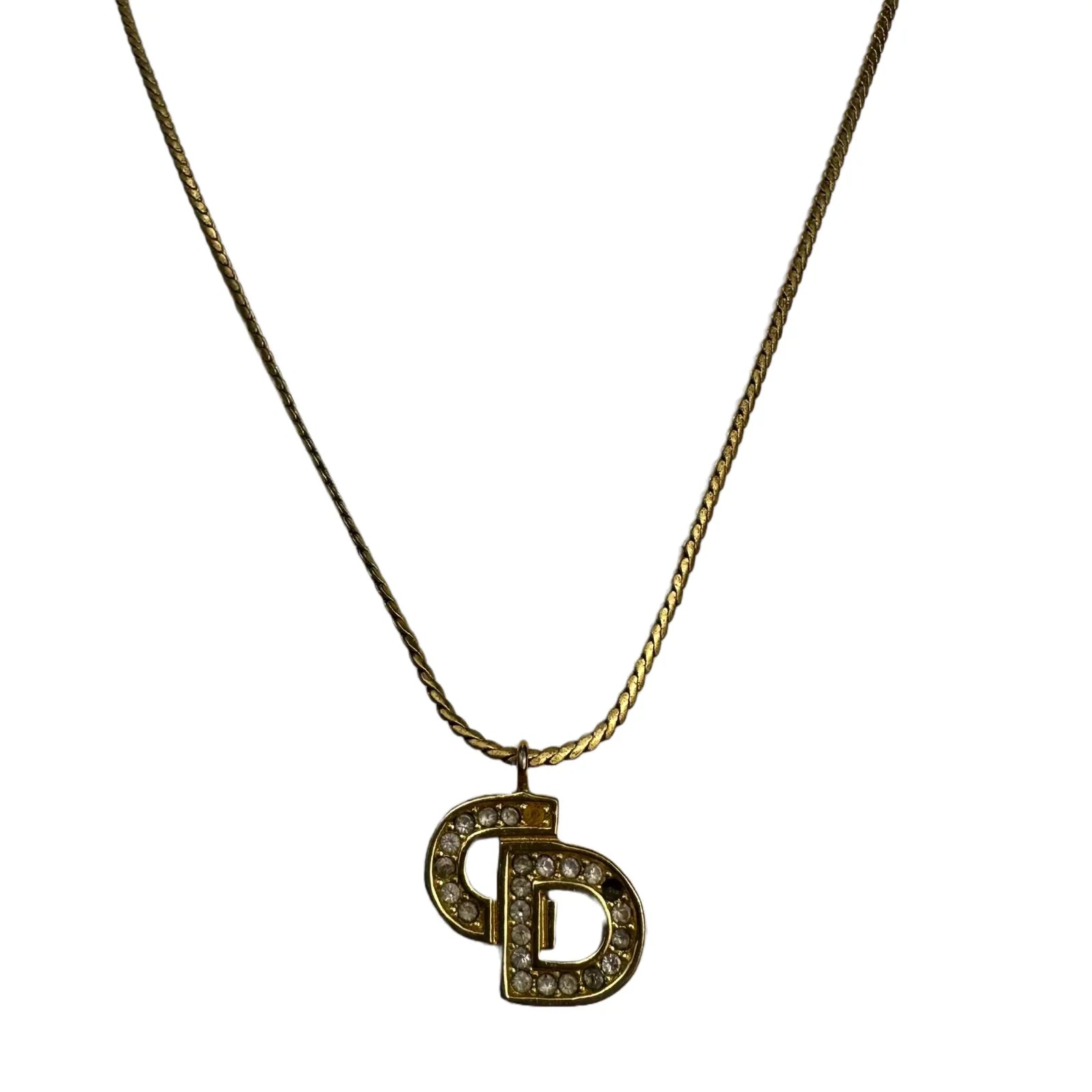 Christian Dior CD Crystal Necklace Gold - Lost Designer