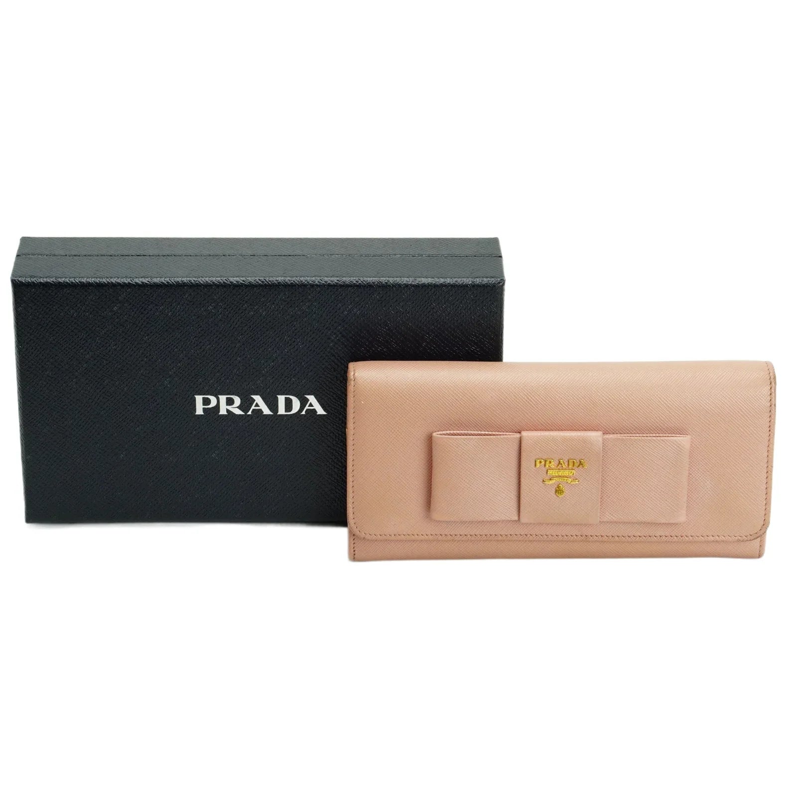 Prada Saffiano Peonia Fiocco Bow Continental Wallet Powder Pink - Lost Designer