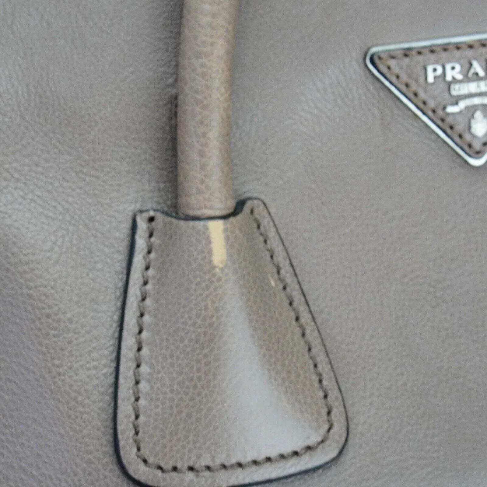Prada Twin Pocket Tote Glace Calf Leather Bag Taupe - Lost Designer