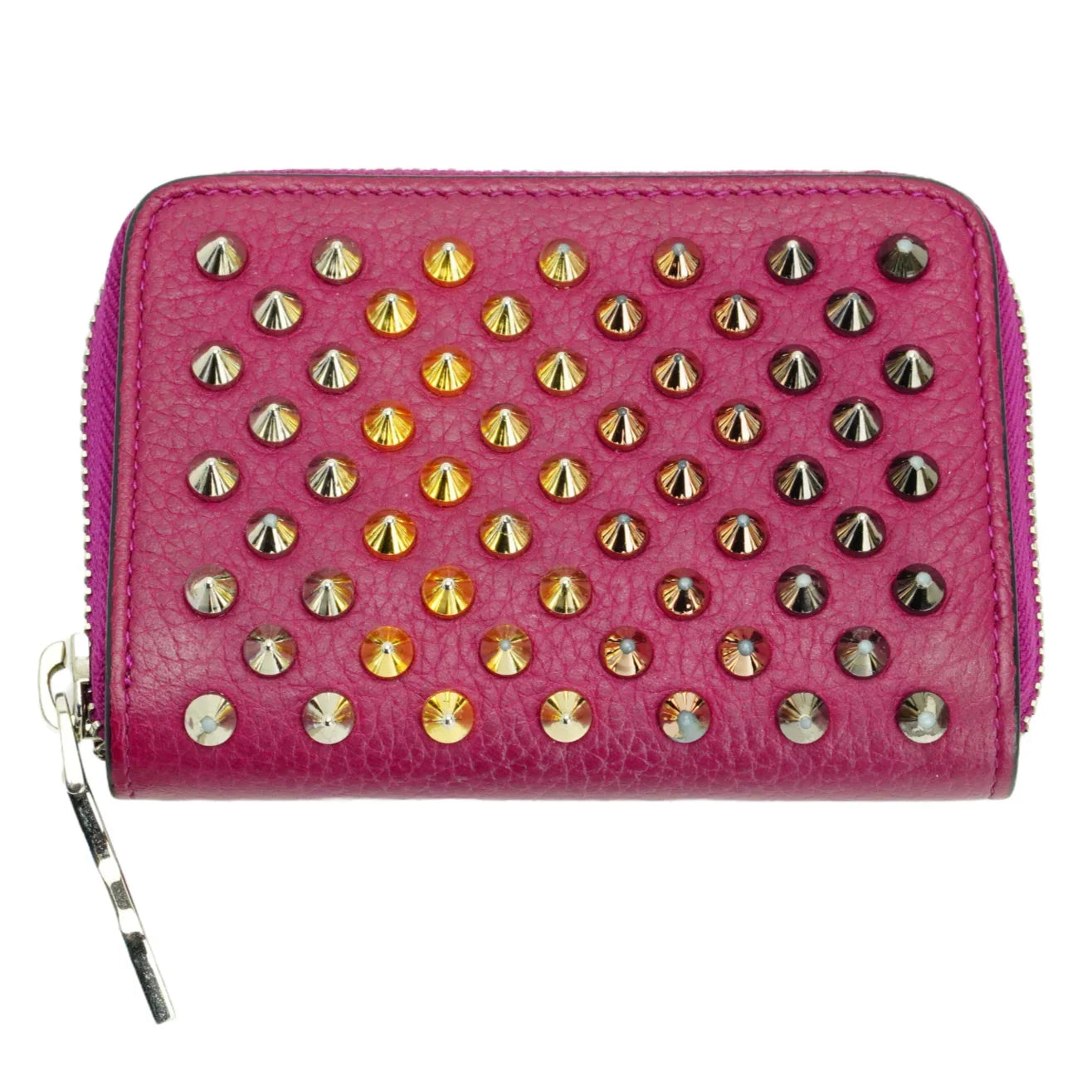 Christian Louboutin Studded Small Zipper Wallet Fuchsia - Lost Designer