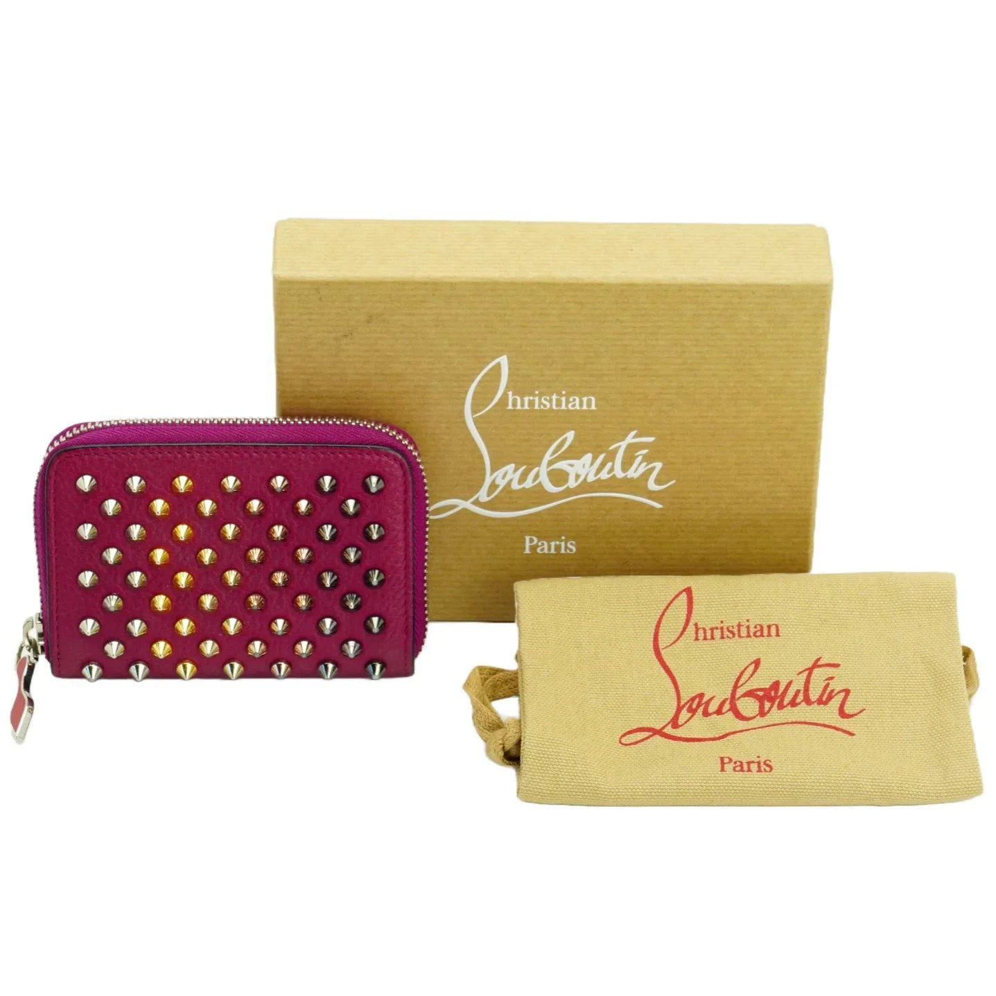 Christian Louboutin Studded Small Zipper Wallet Fuchsia - Lost Designer