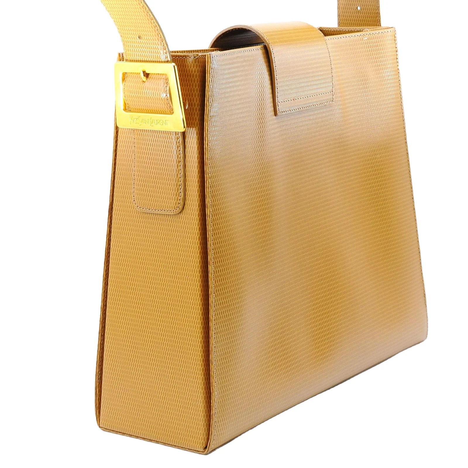Saint Laurent Lizard Embossed Leather Shoulder Bag Amber - Lost Designer