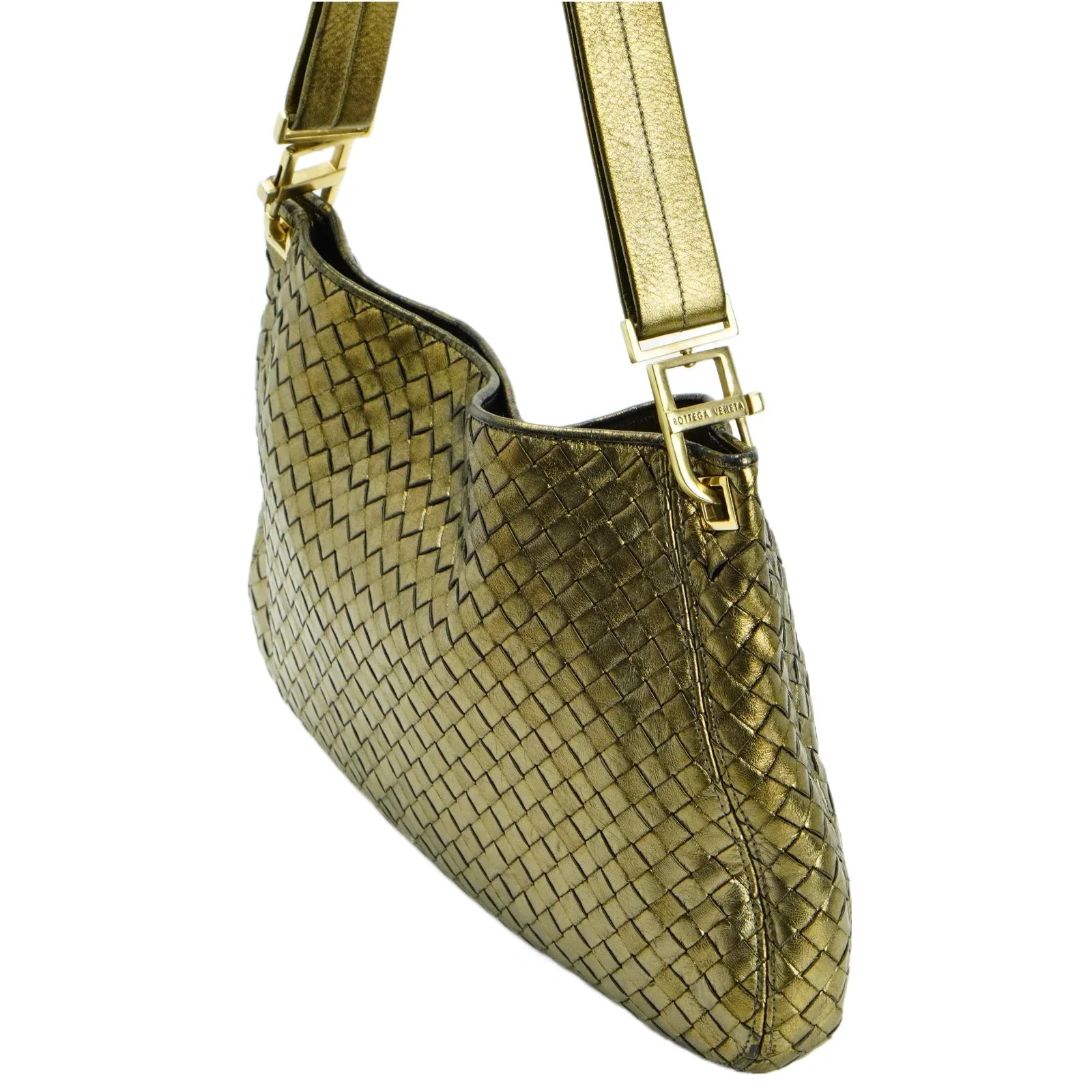 Bottega Veneta Intrecciato Leather Shoulder Bag Gold - Lost Designer