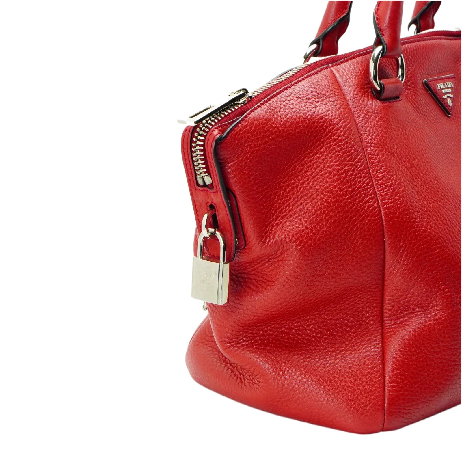 Prada Vitello Daino Pebbled Leather Tote Bag Red - Lost Designer