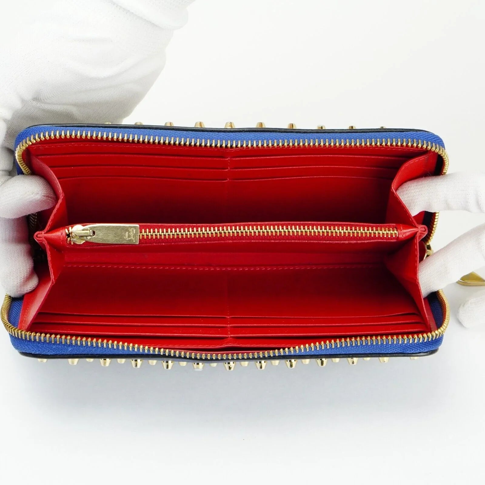 Christian Louboutin Panettone Spike Long Wallet Blue - Lost Designer