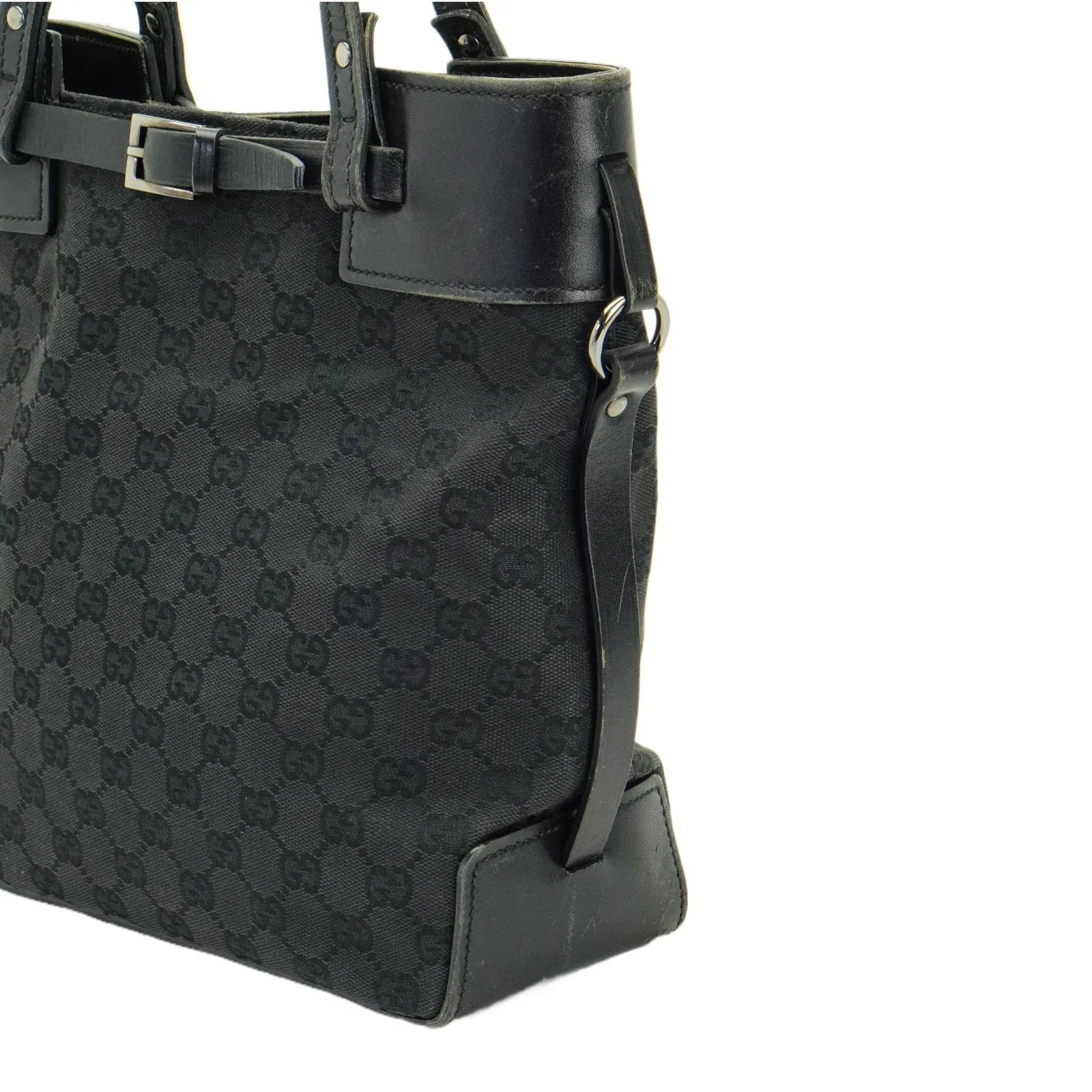 Gucci GG Belt Tote Bag Leather X Canvas Black - Lost Designer