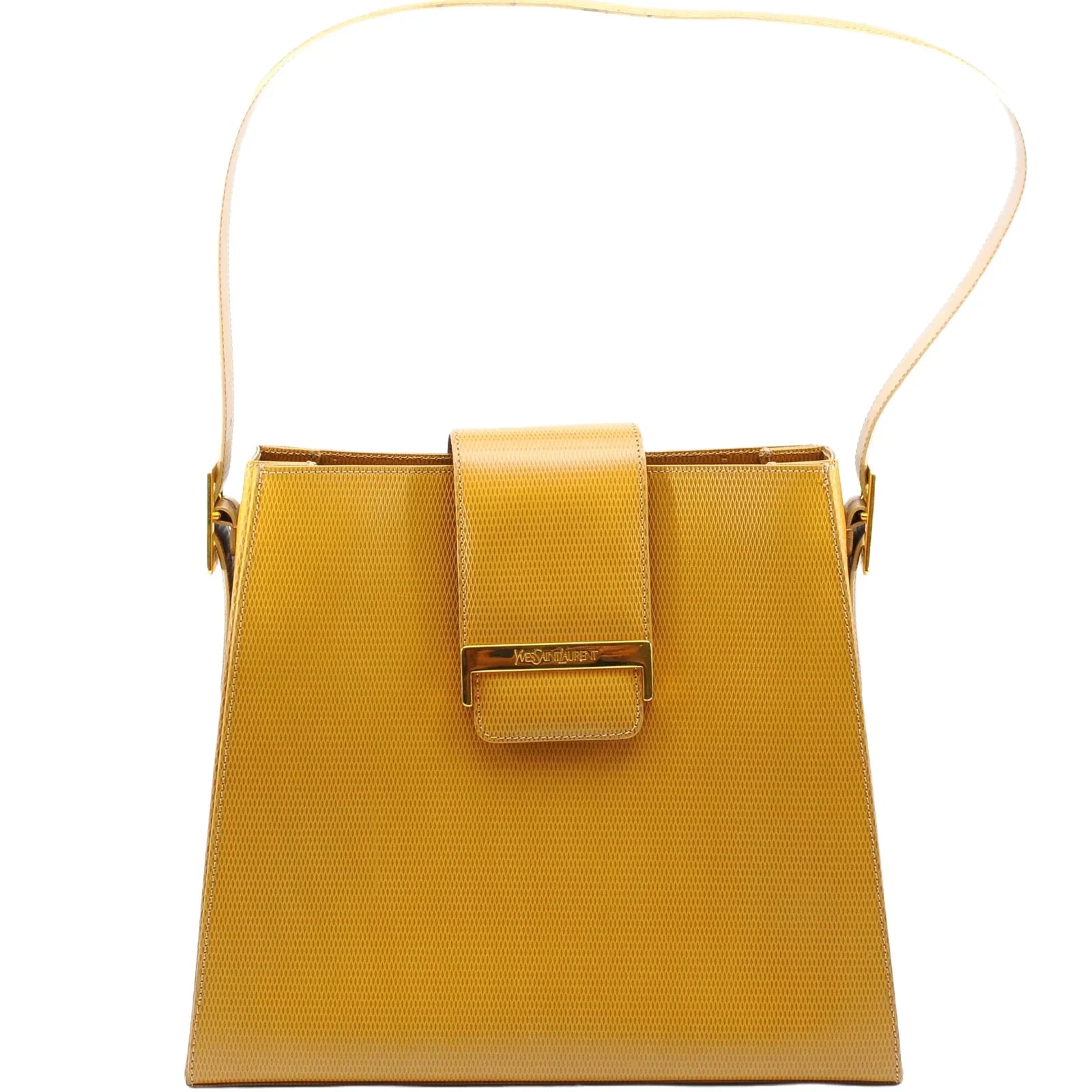 Saint Laurent Lizard Embossed Leather Shoulder Bag Amber - Lost Designer