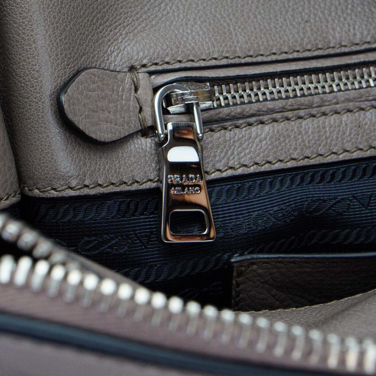 Prada Twin Pocket Tote Glace Calf Leather Bag Taupe - Lost Designer