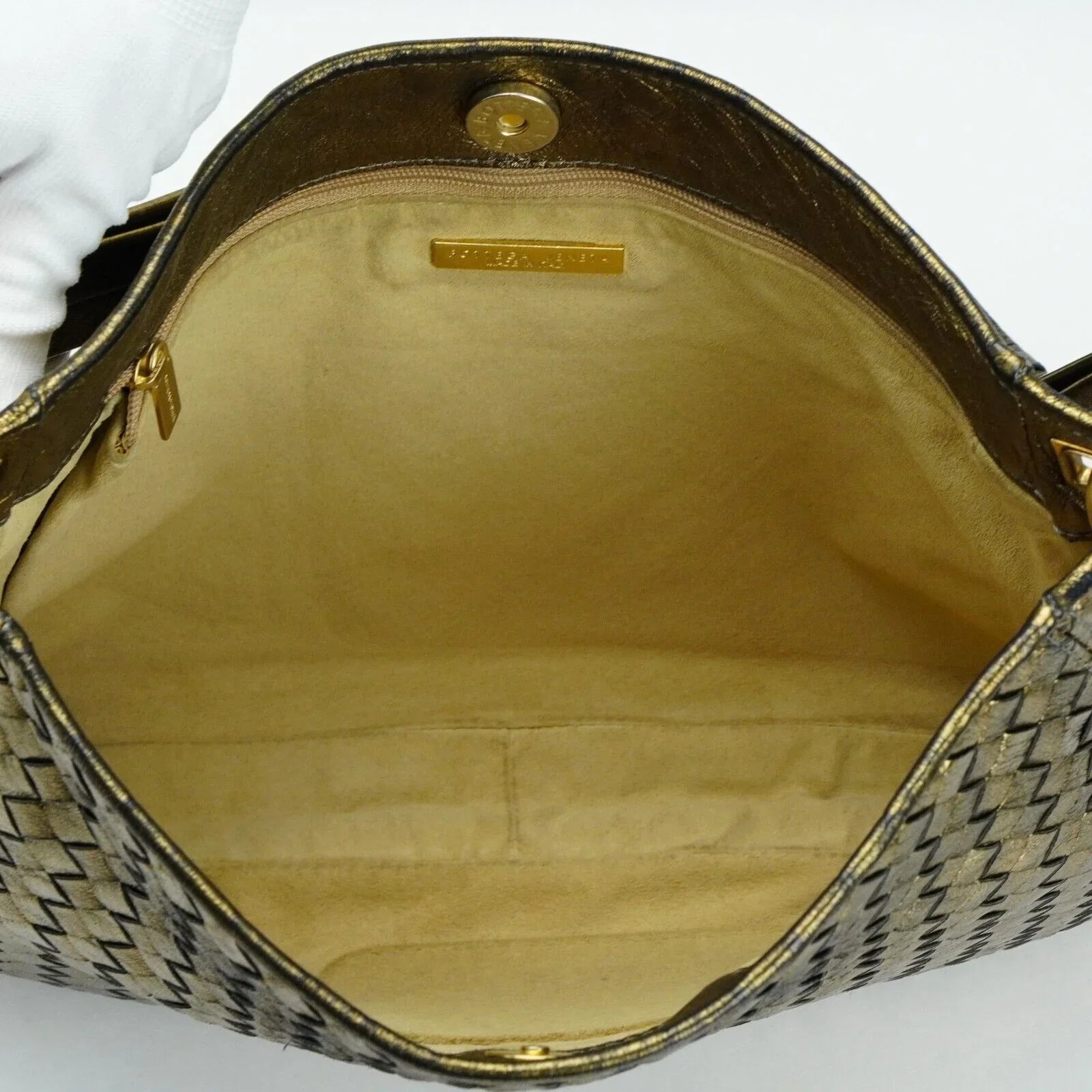 Bottega Veneta Intrecciato Leather Shoulder Bag Gold - Lost Designer