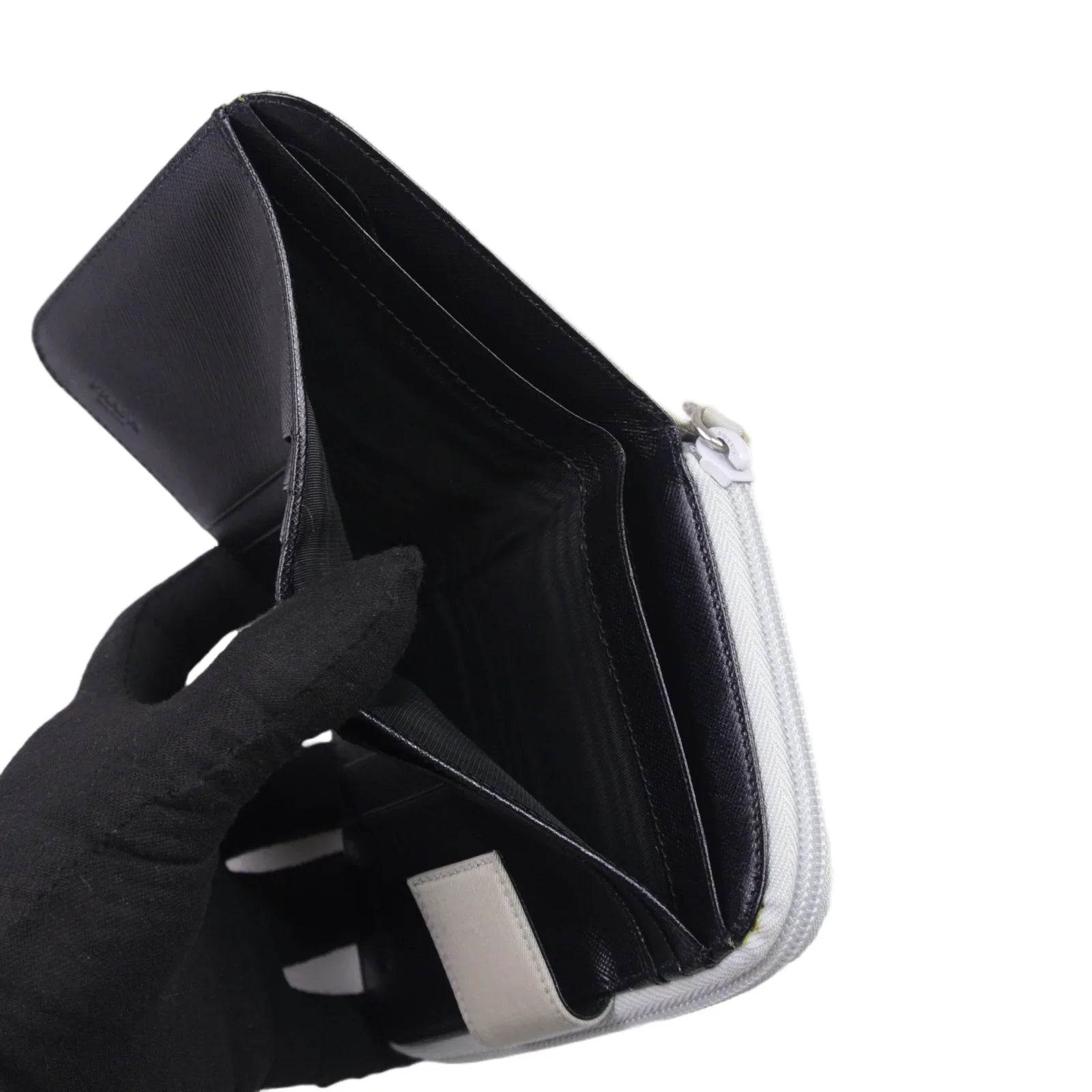 Prada Tessuto Nylon Zip Fold Wallet Grey - Lost Designer