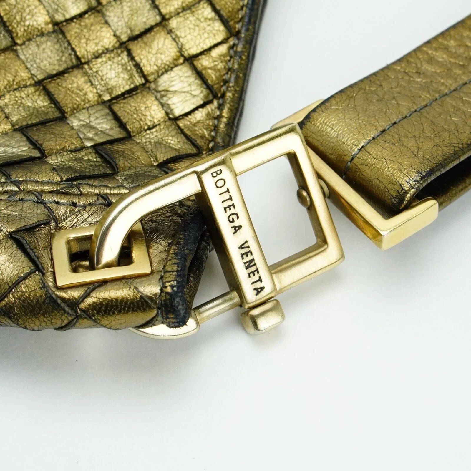 Bottega Veneta Intrecciato Leather Shoulder Bag Gold - Lost Designer